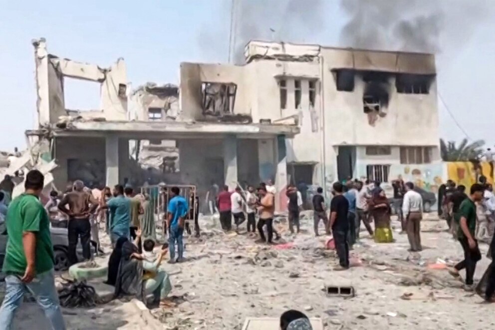 PHOTO: This image grab taken from Iranian state television broadcasted on Feb. 28, 2026, show what it says is the site of deadly US and Israeli strikes that hit a girls' elementary school in Minab, near the Strait of Hormuz. 