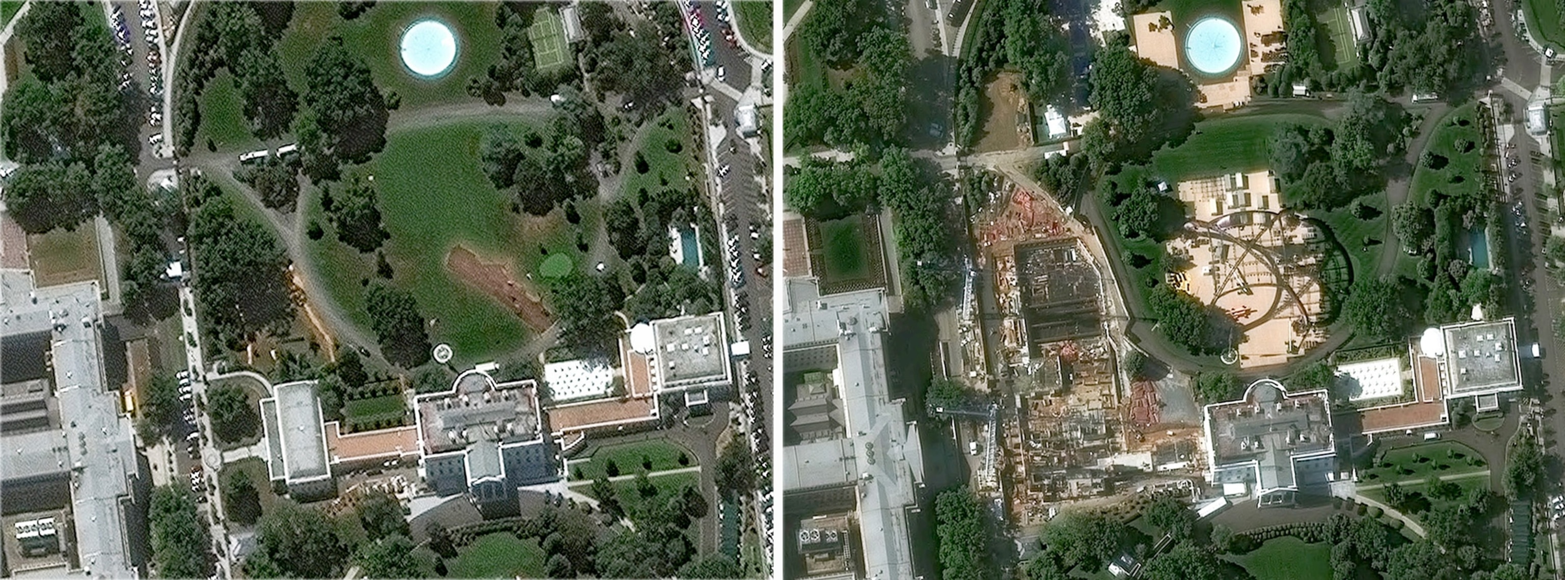 PHOTO: Vantor satellite image shows the demolished White House East Wing and ongoing ballroom construction.