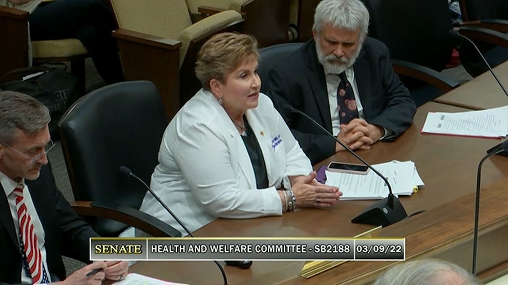 PHOTO: Denise Sibley, a doctor and vaccine opponent, testifies before Tennessee lawmakers in favor of the state’s 2022 bill allowing ivermectin to be offered without a specific prescription for each patient.