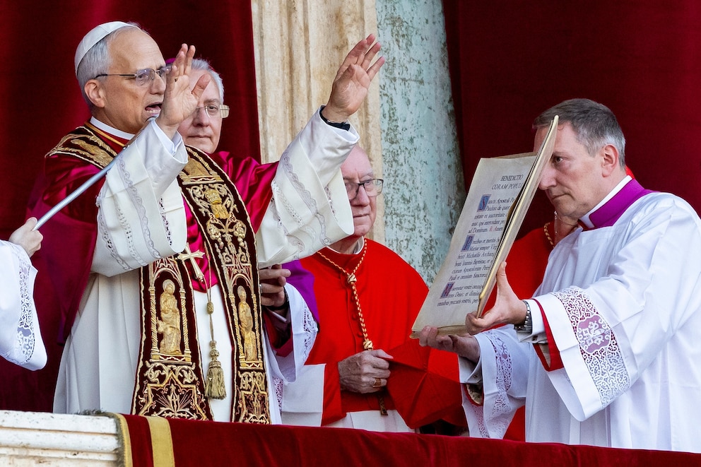 PHOTO: Newly elected Pope Leo XIV, Robert Francis Prevost speaks from the Vatican balcony on May 8, 2025 in Vatican City, Vatican.
