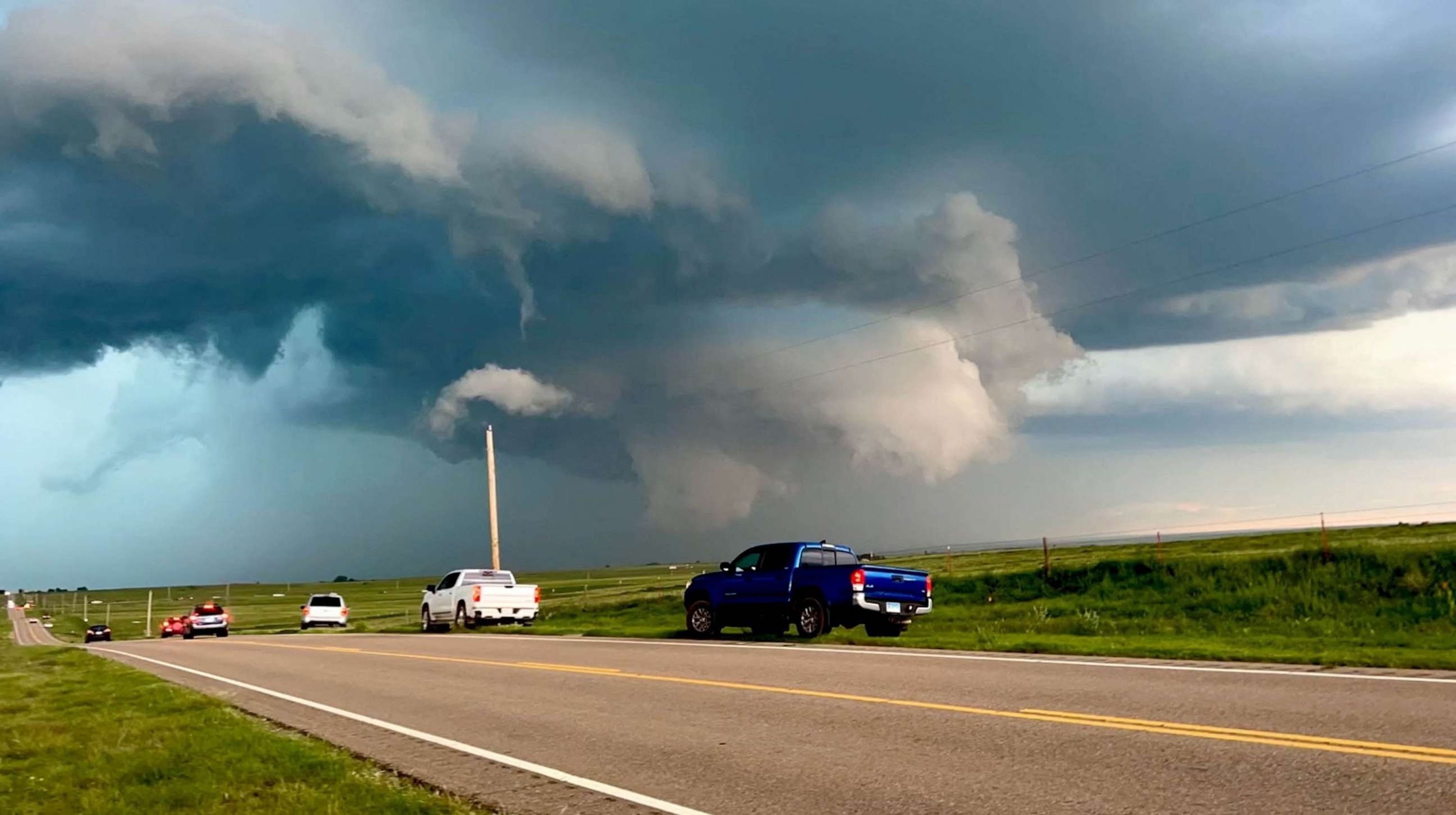 PHOTO: A general view shows storm clouds moving, in Beaver, Okla., June 17, 2023, in this still image obtained from a social media video.