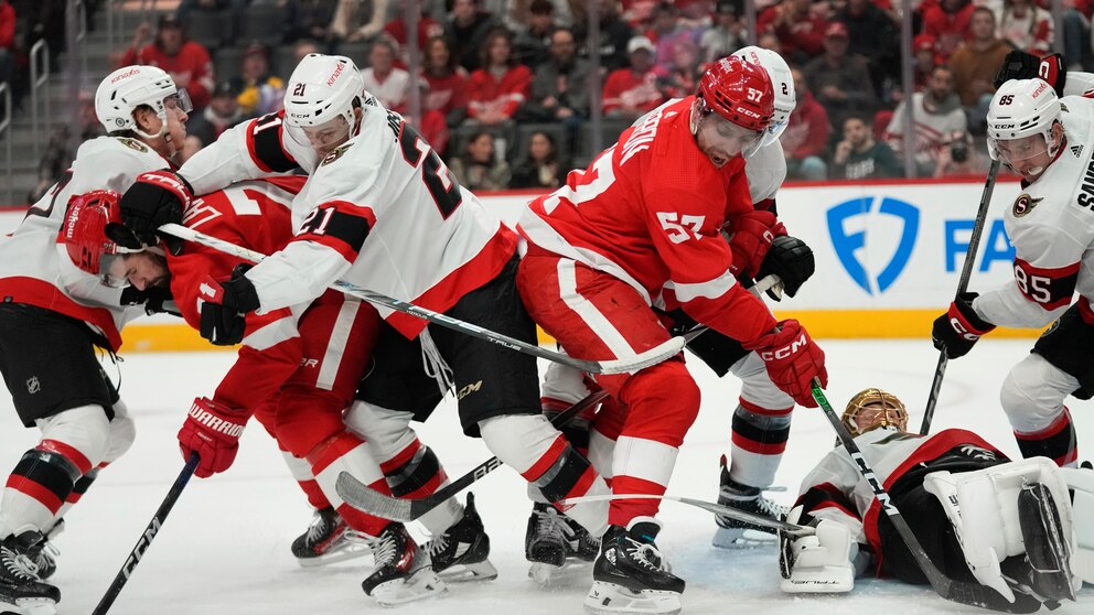 Red Wings captain Larkin injured on hit from behind, Senators pull away for 5-1 victory
