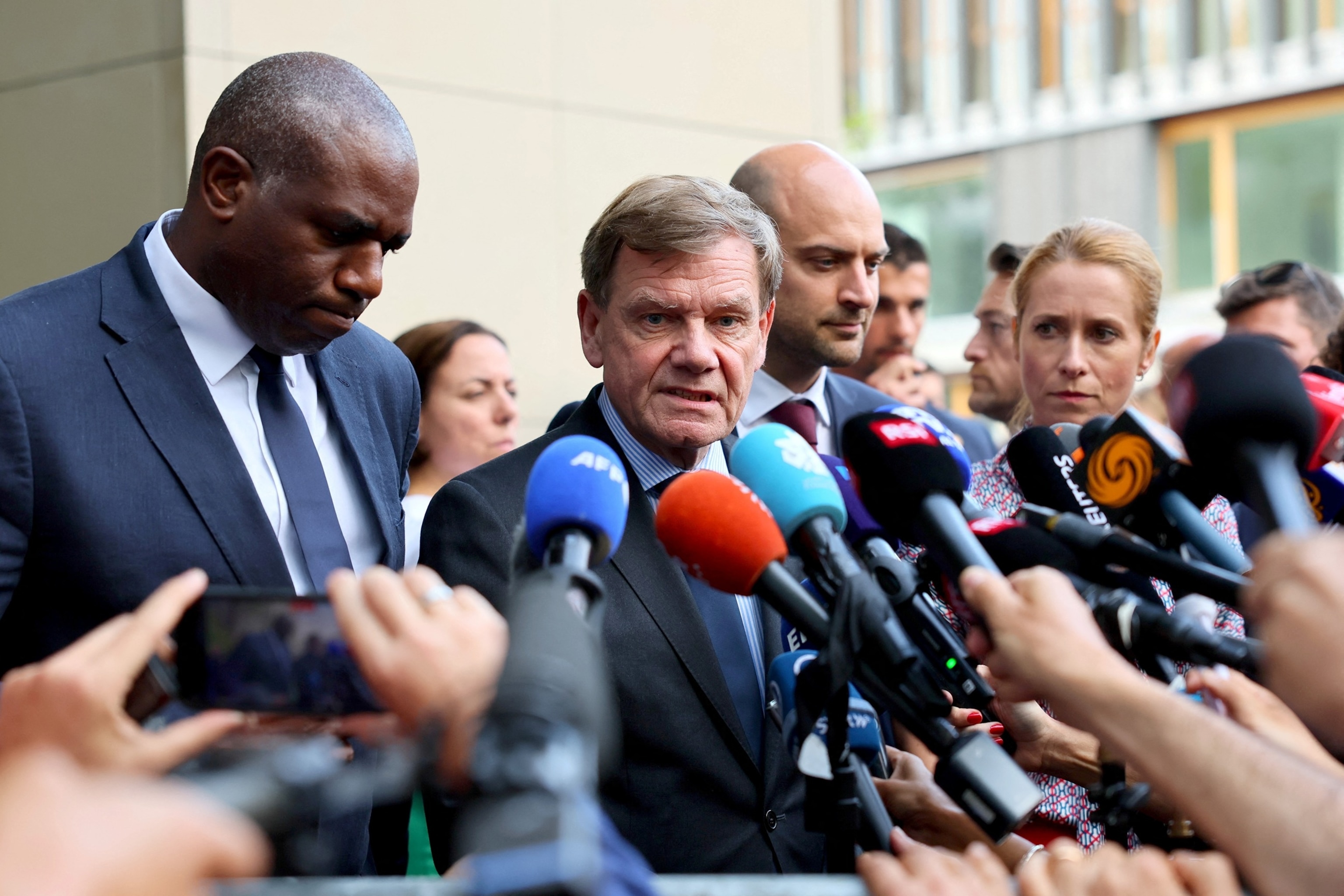 PHOTO: Foreign Ministers of Germany, France, Britain and EU speak to media following nuclear talks with Iran in Geneva, Switzerland, June 20, 2025.