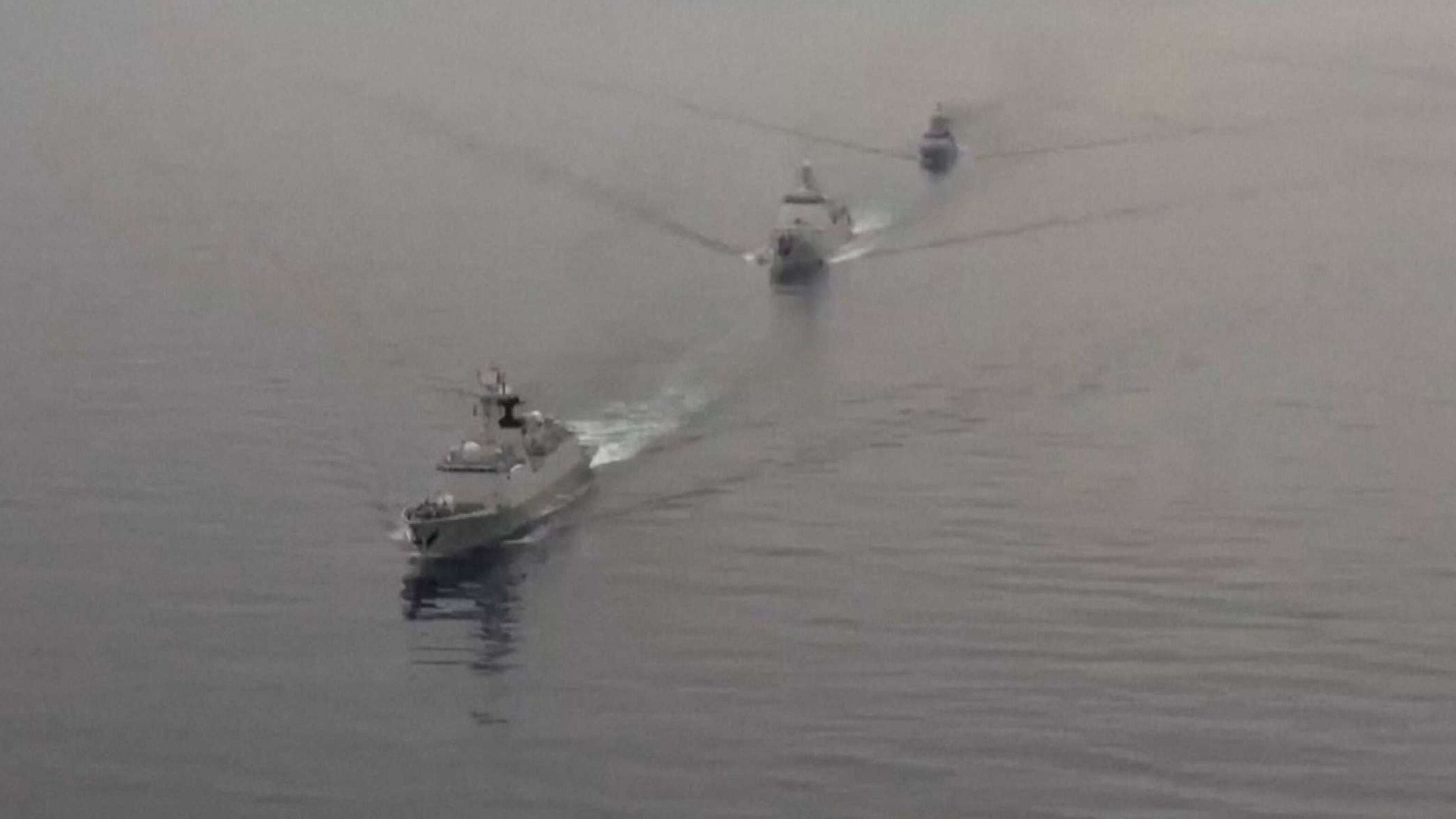 PHOTO: Russia's Defense Ministry's footage of joint naval drills with China in the Bering Sea, shared on Aug. 4, 2023.