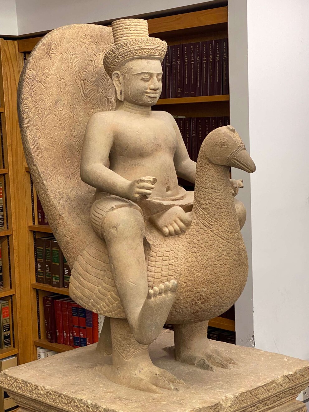 PHOTO: 10th Century Khmer sandstone statue Skanda on a Peacock is pictured in an undated photo.