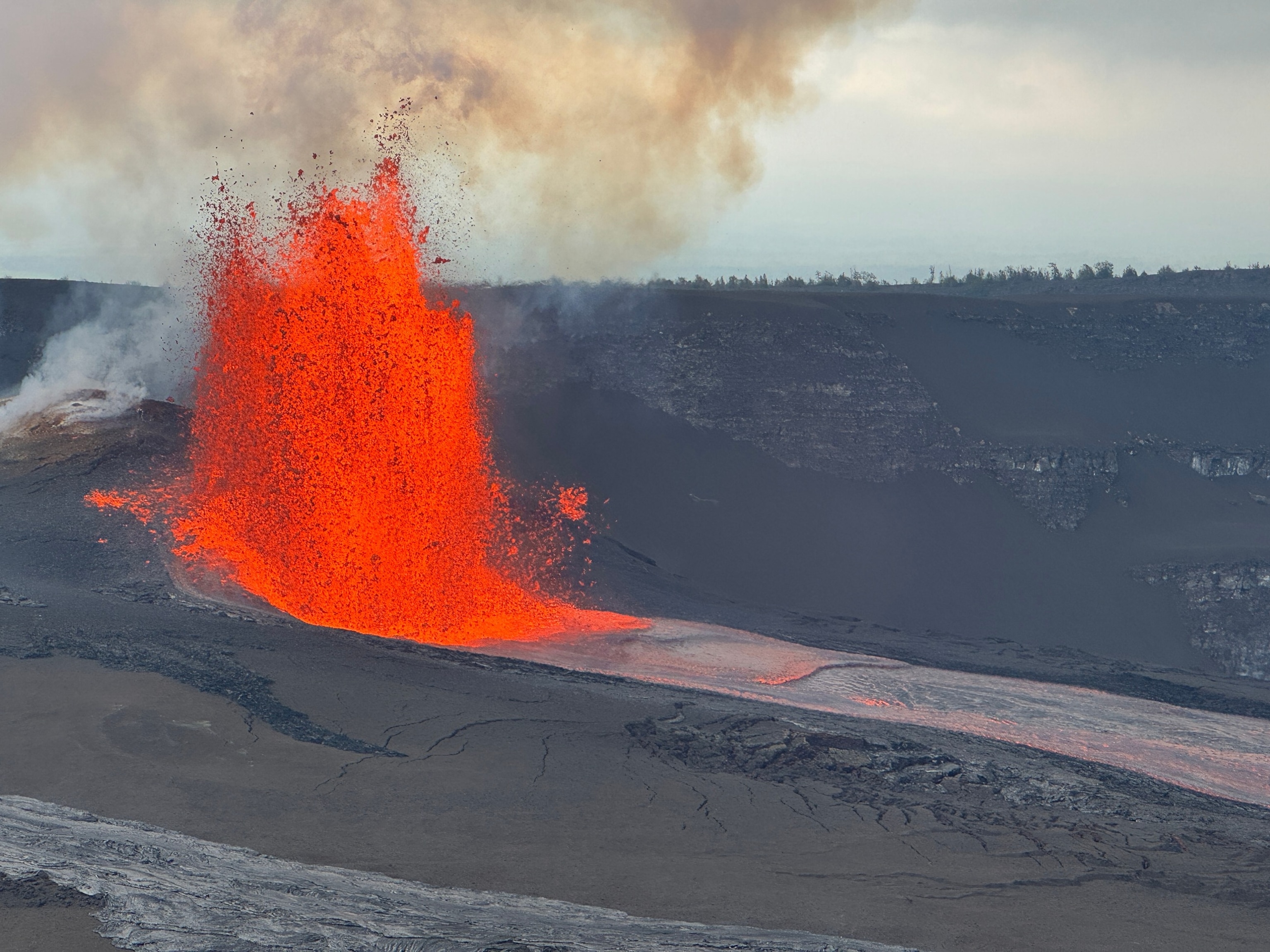 PHOTO: The lava fountain from the north vent in Halemaʻumaʻu at the summit of Kīlauea viewed from the south rim at approximately 3 p.m. HST on May 5, 2026. 
