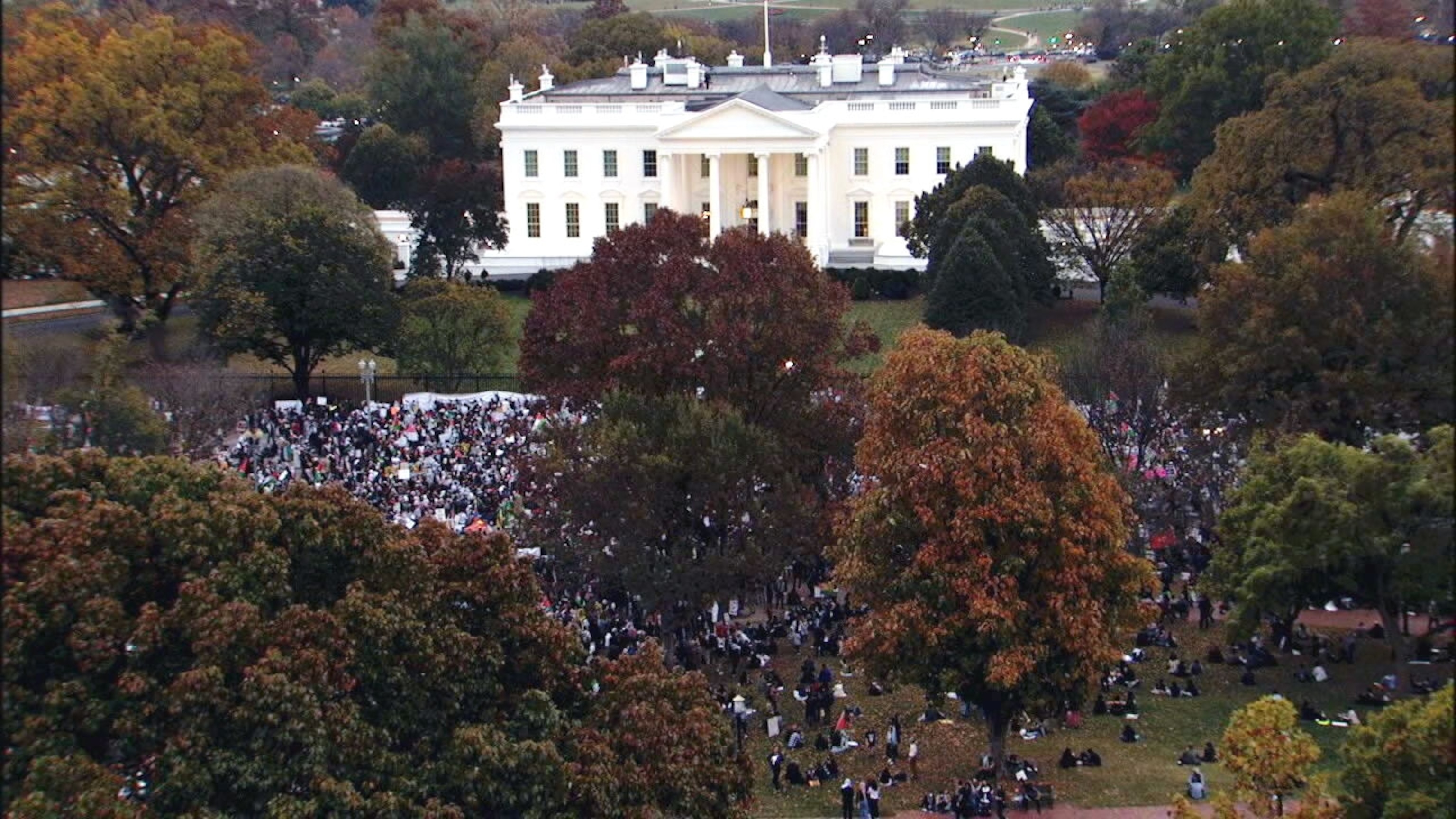 PHOTO: In this screen grab from a video, demonstrators gather in front of the White House during the National March on Washington: Free Palestine rally, on Nov. 4, 2023, in Washington, D.C.