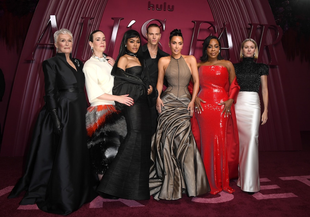 PHOTO: Glenn Close, Sarah Paulson, Teyana Taylor, Matthew Noszka, Kim Kardashian, Niecy Nash-Betts and Naomi Watts arrives at the World Premiere Of Hulu's "All's Fair" at DGA Theater Complex on October 16, 2025 in Los Angeles, California.