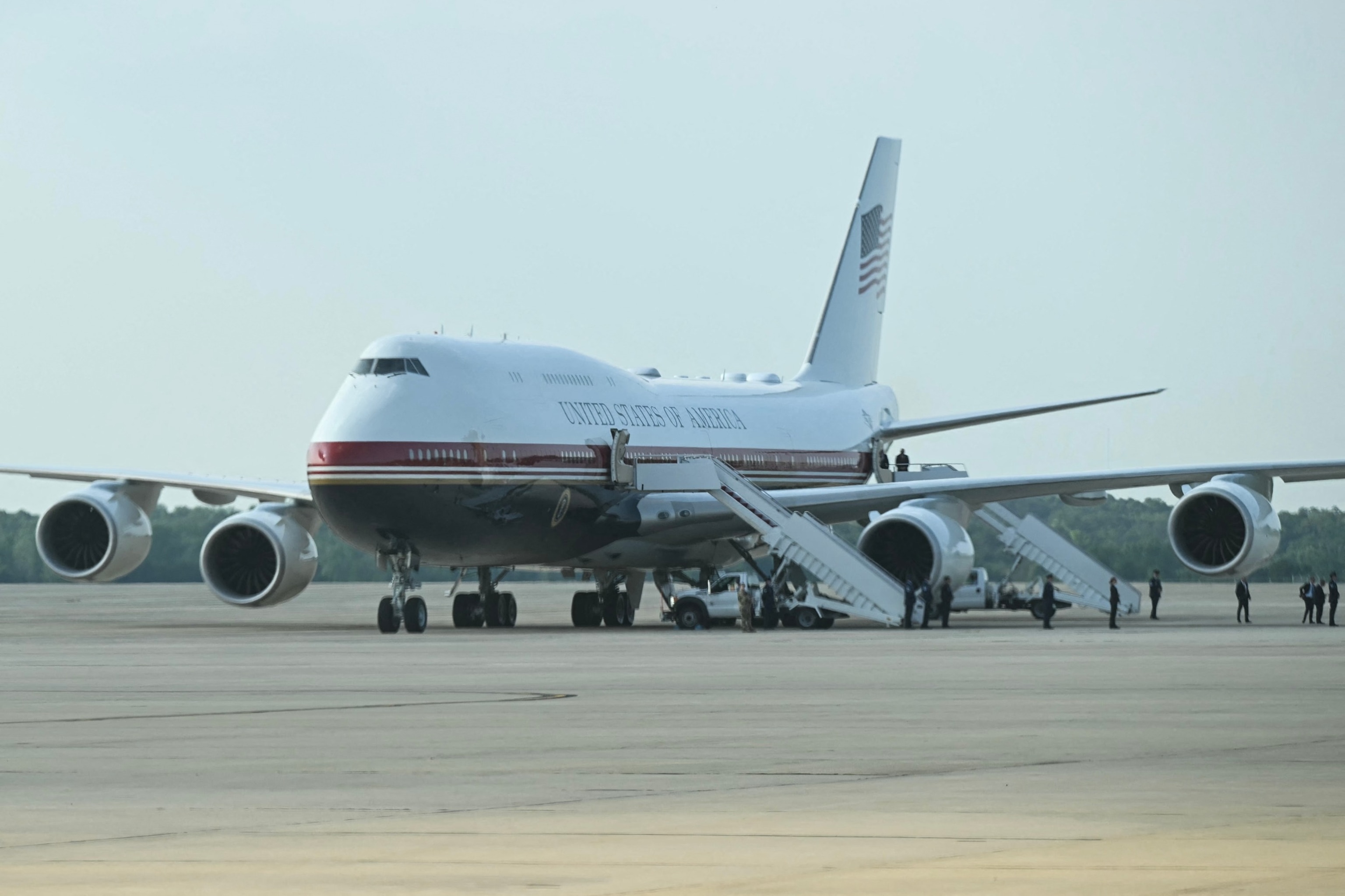 PHOTO: A view of the new Air Force One at Joint Base Andrews, in Maryland, July 1, 2026. 