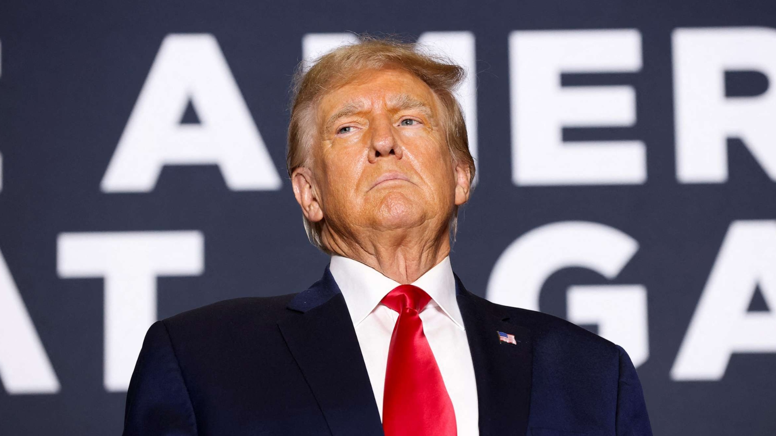 PHOTO: Former U.S. President and Republican presidential candidate Donald Trump arrives on stage to speak during a 2024 presidential campaign rally, Sept. 20, 2023, in Dubuque, Iowa.