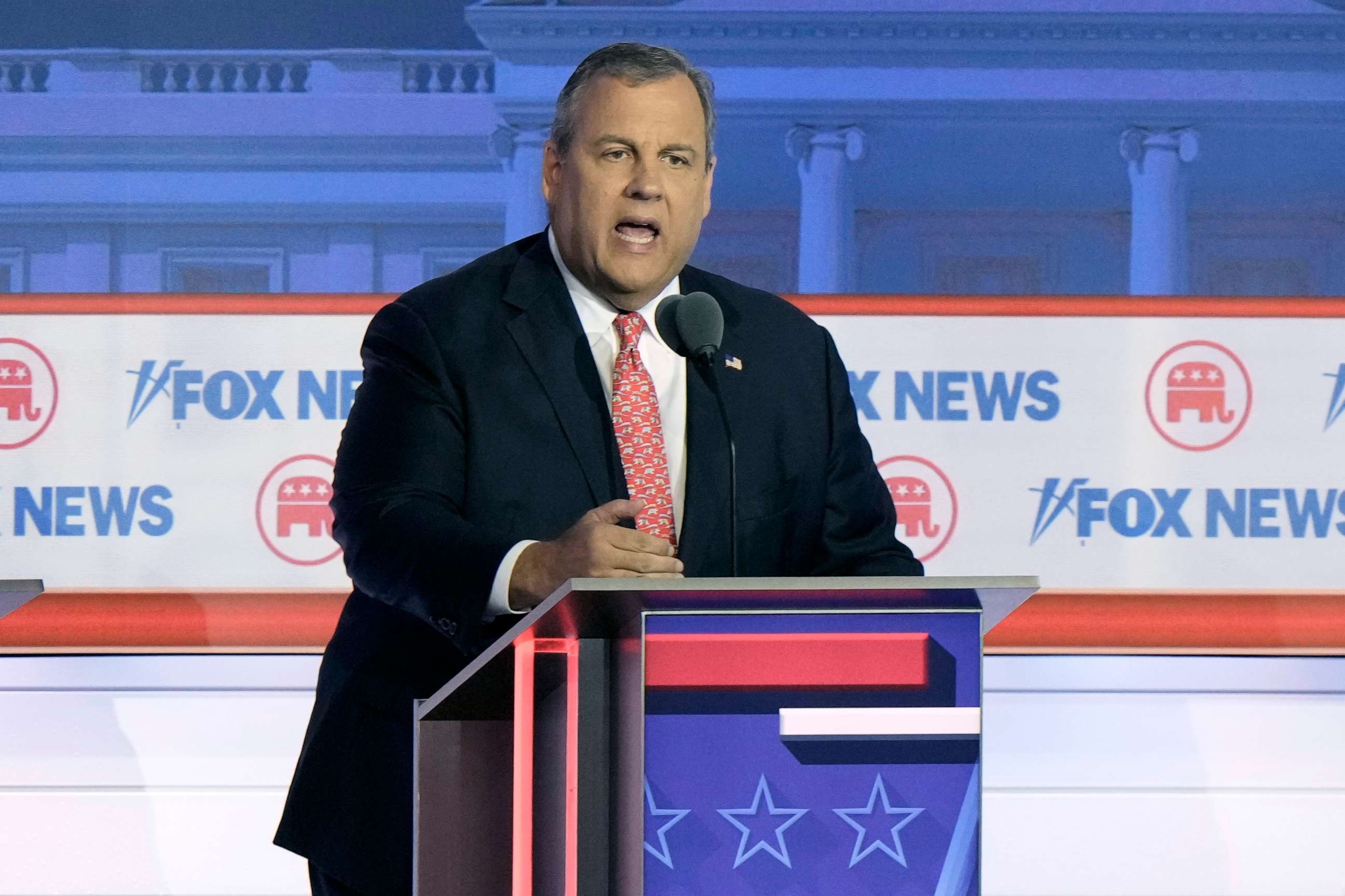 PHOTO: Former New Jersey Gov. Chris Christie speaks during a Republican presidential primary debate hosted by FOX News Channel, Aug. 23, 2023, in Milwaukee.