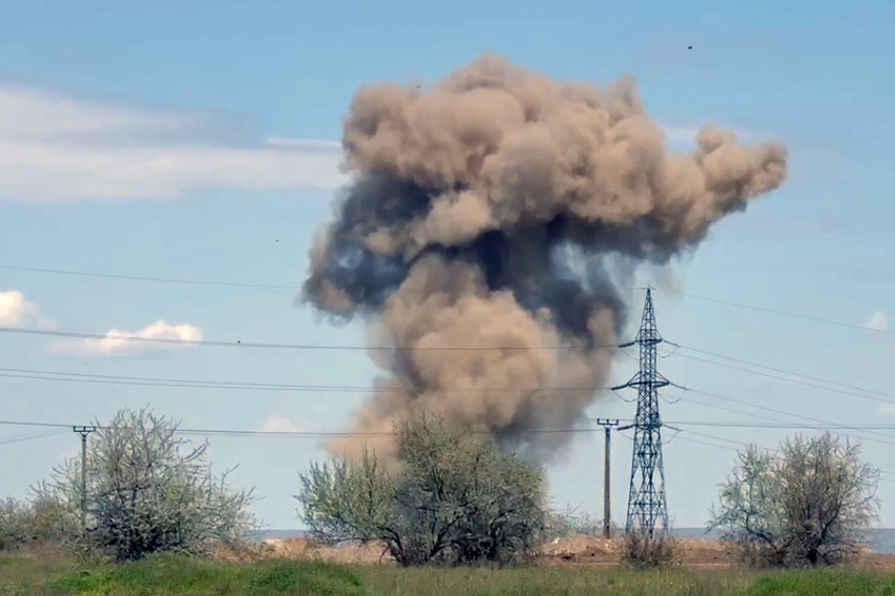 PHOTO: This video grab from footage from Romania's Inspectorate for Emergency Situations shows the controlled explosion of the remains of a crashed drone in a populated area next to Lake Brates, near the eastern Romanian city of Galati, on April 25, 2026.