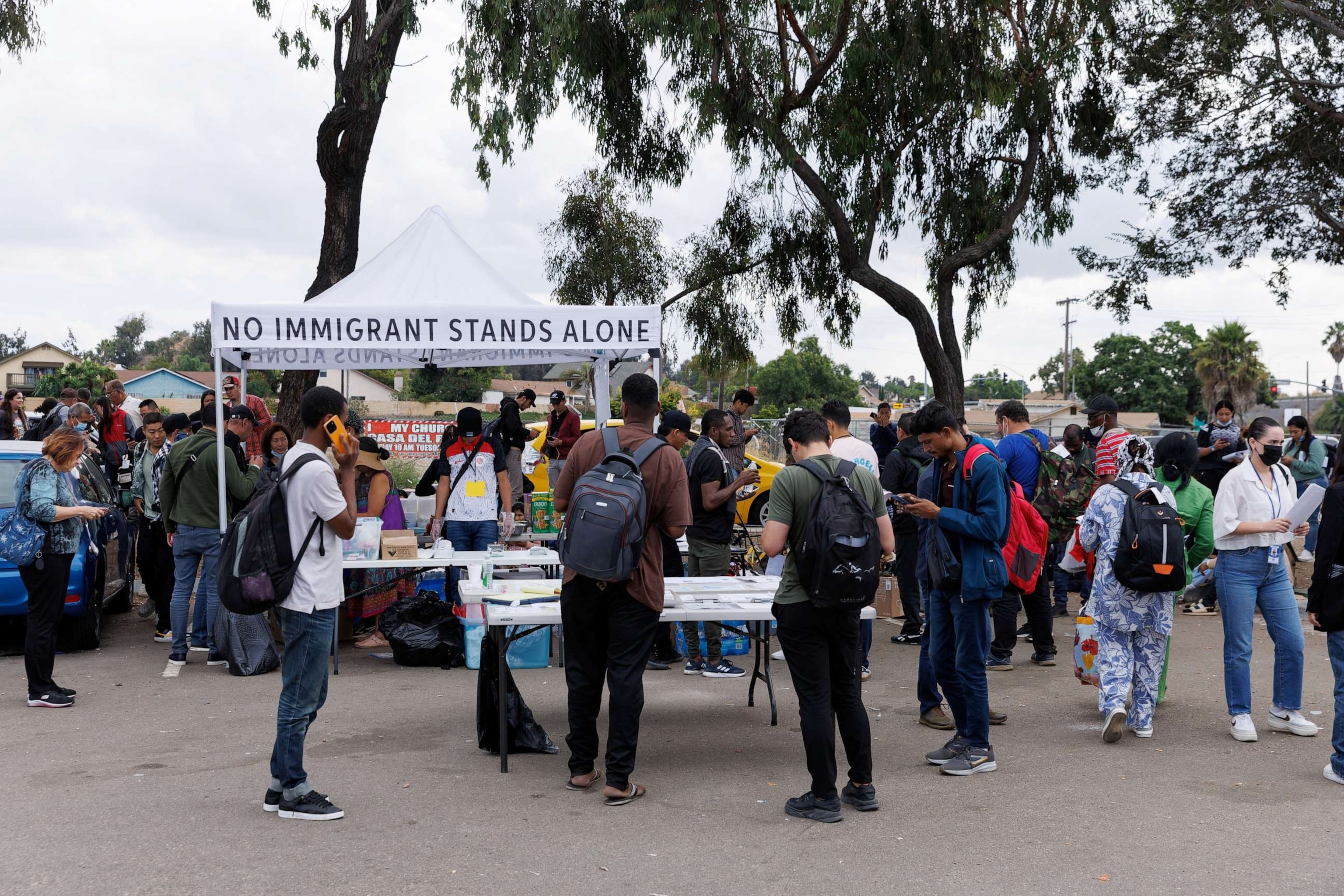 PHOTO: After processing by U.S. Immigration, migrants are dropped off at the Iris Avenue Transportation Center to continue their journey from San Diego, Calif., Sept. 20, 2023.