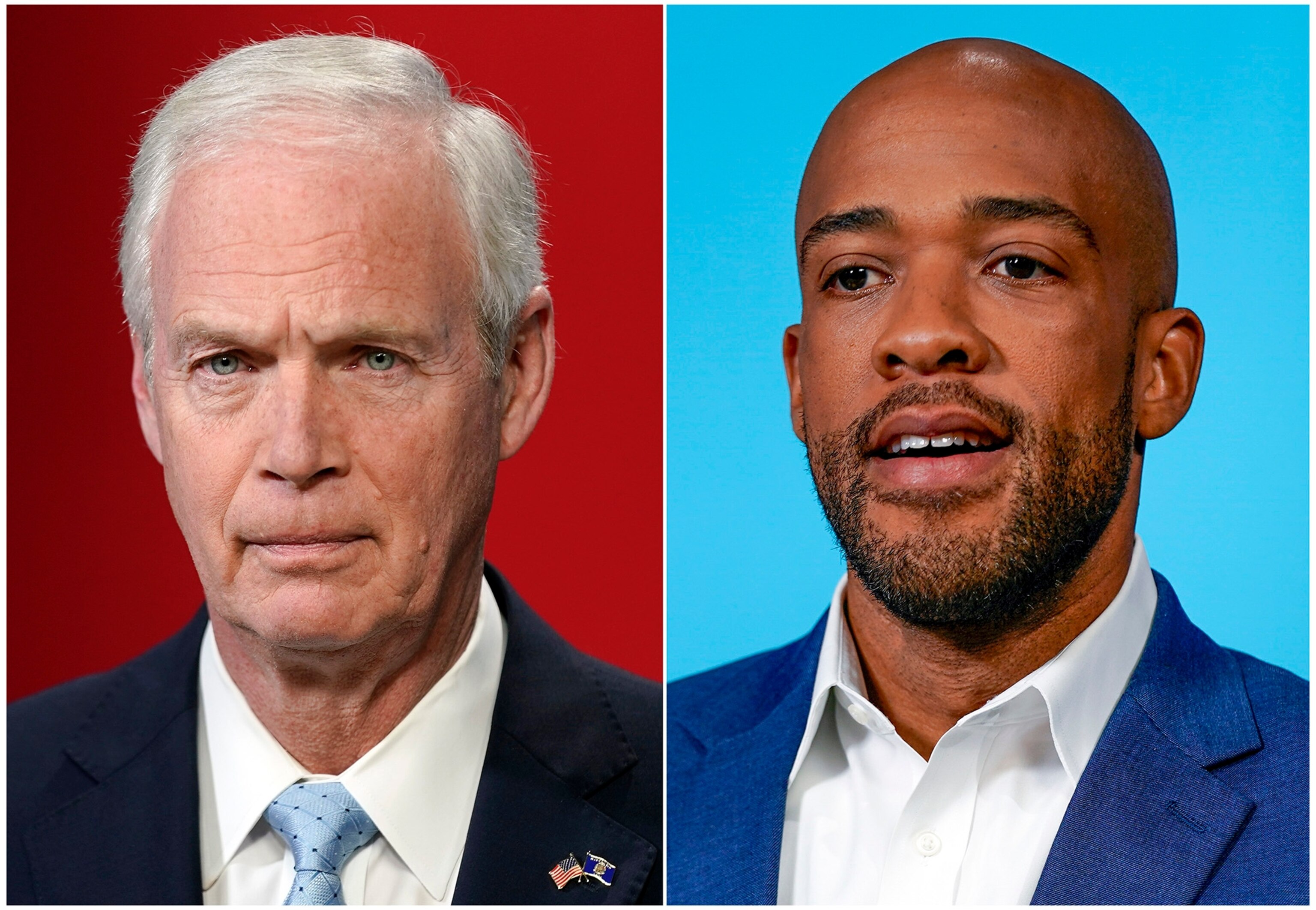 PHOTO: Sen. Ron Johnson and Democratic Senate candidate and challenger Mandela Barnes attend a televised debate in Milwaukee on Oct. 7, 2022.