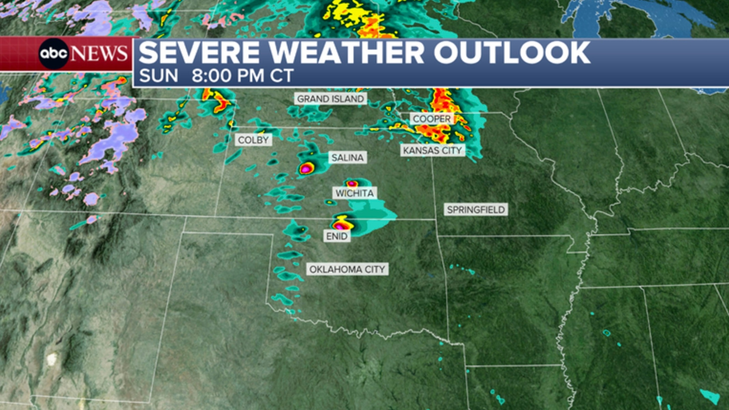 PHOTO: Severe weather outlook map - Sunday 8pm