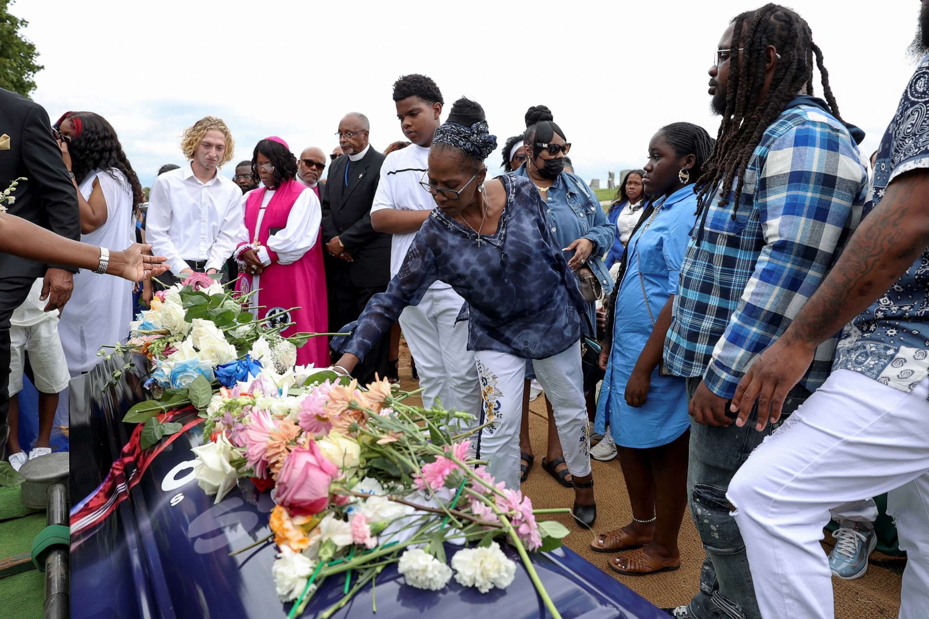 PHOTO: People attend the burial of the former "Philadanco!" dancer O'Shae Sibley, who was stabbed to death in Brooklyn, at Fernwood Cemetery in Lansdowne, Penn., Aug. 8, 2023.