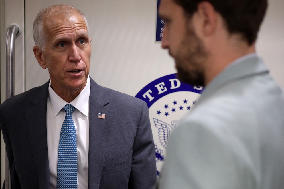 PHOTO: Sen. Thom Tillis takes the Senate subway at the Capitol Building, June 30, 2025.