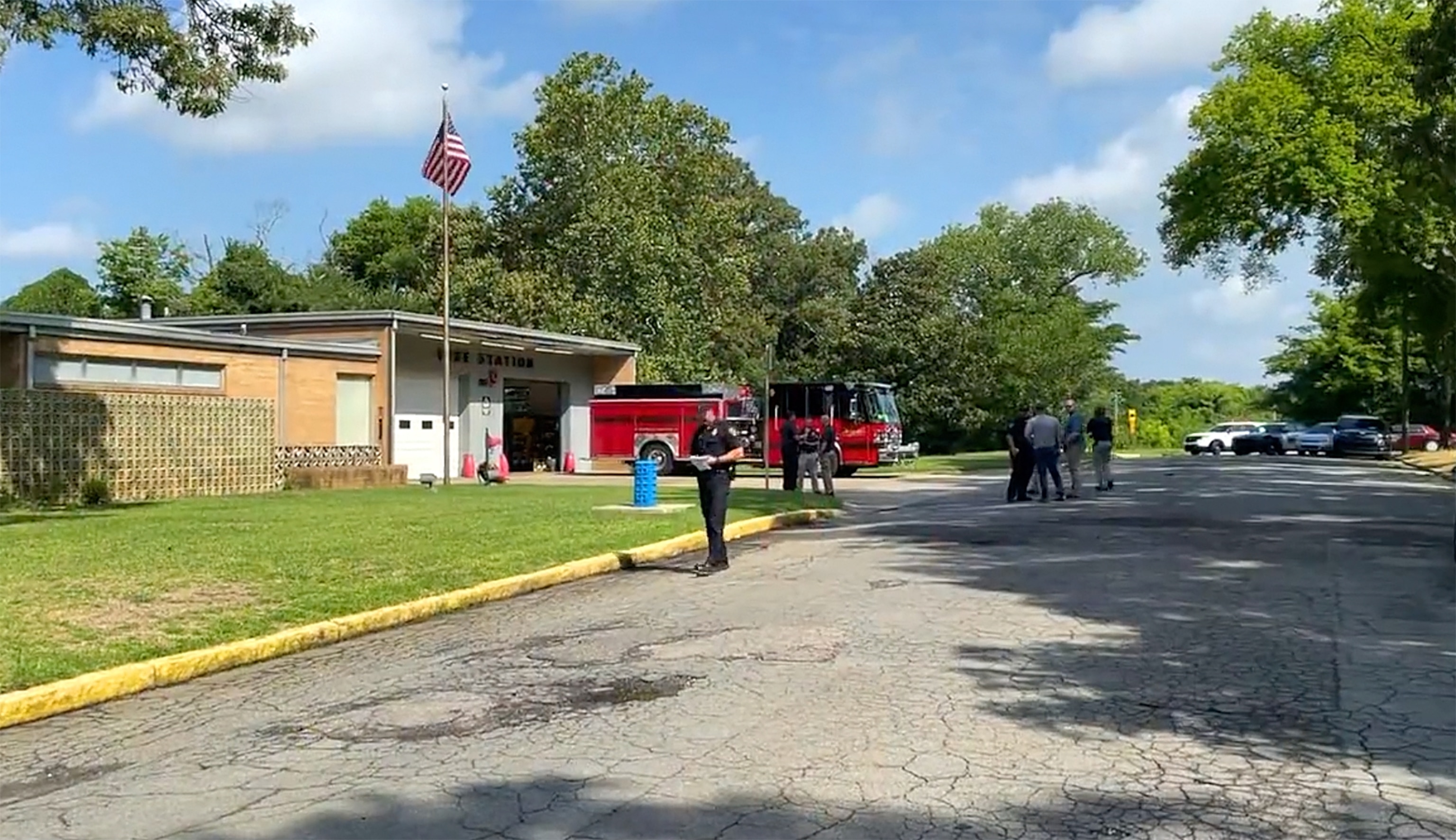 PHOTO: Police investigate the shooting of two firefighters at a fire station in Birmingham, Ala., July 12, 2023.