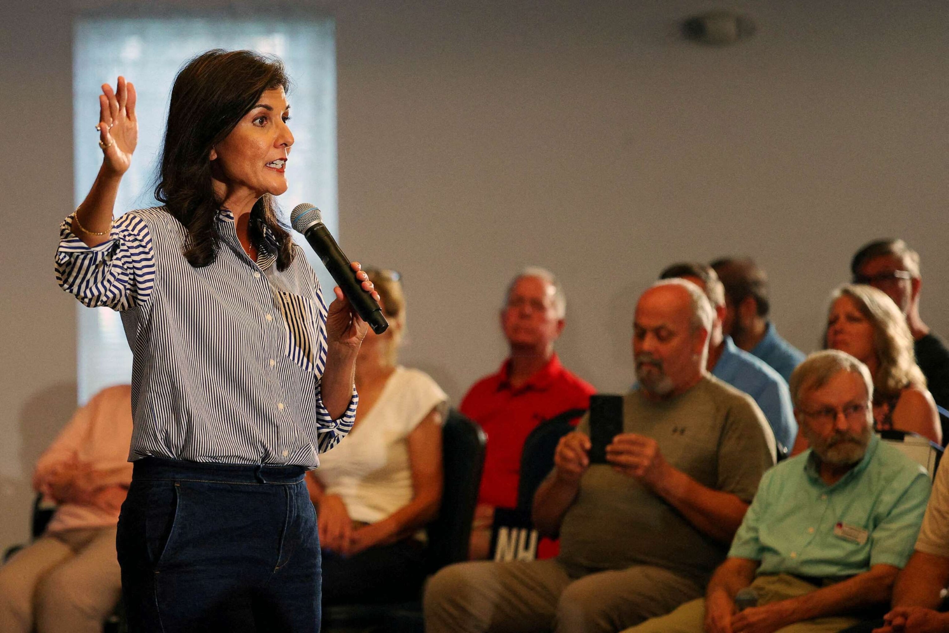 PHOTO: FILE - Republican presidential candidate and former U.S. Ambassador to the United Nations Nikki Haley speaks during a campaign town hall meeting in Claremont, N.H., Sept. 5, 2023.