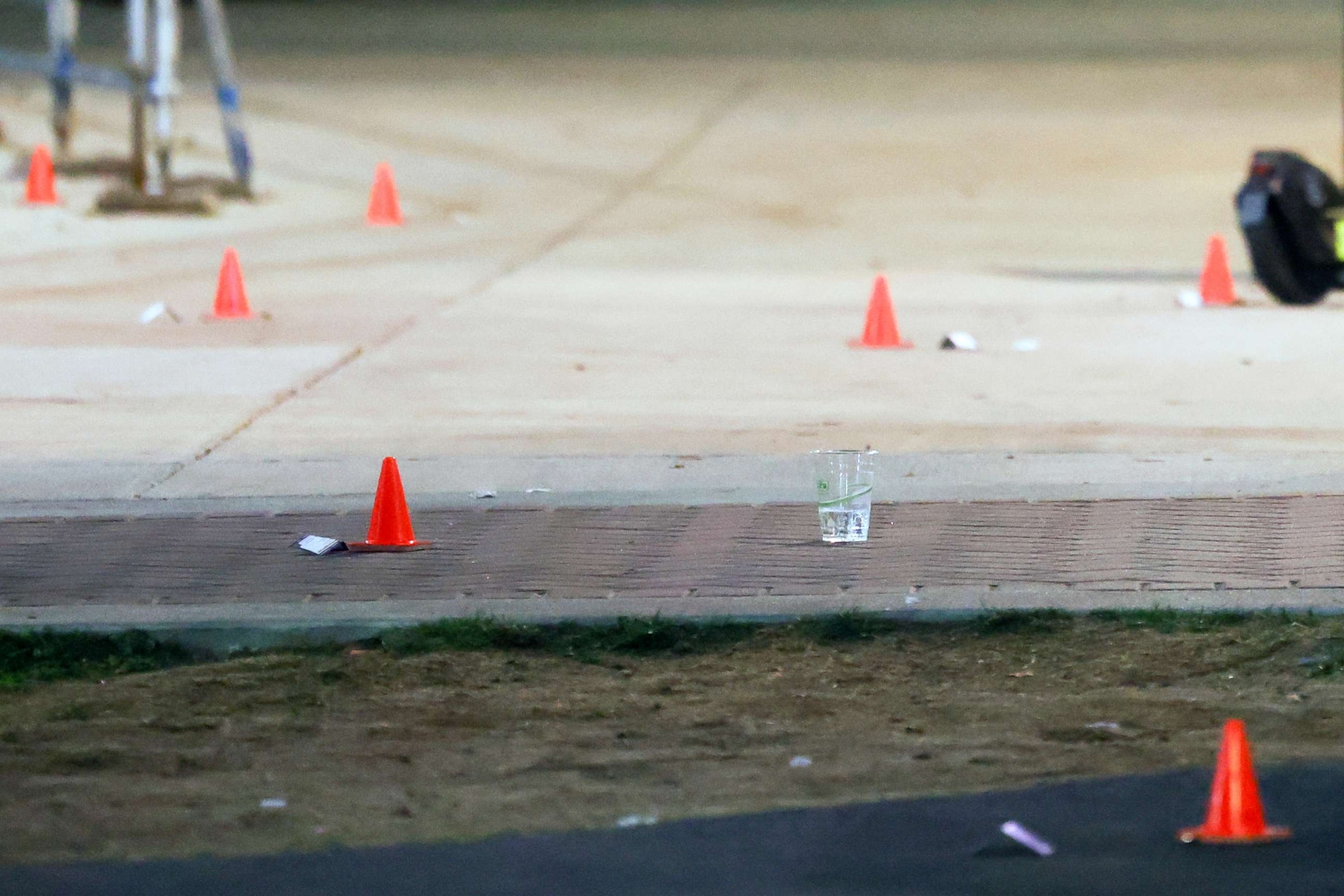 PHOTO: Evidence markers are pictured outside a building at Morgan State University in Baltimore, Maryland, on Oct. 4, 2023, a day after a shooting.