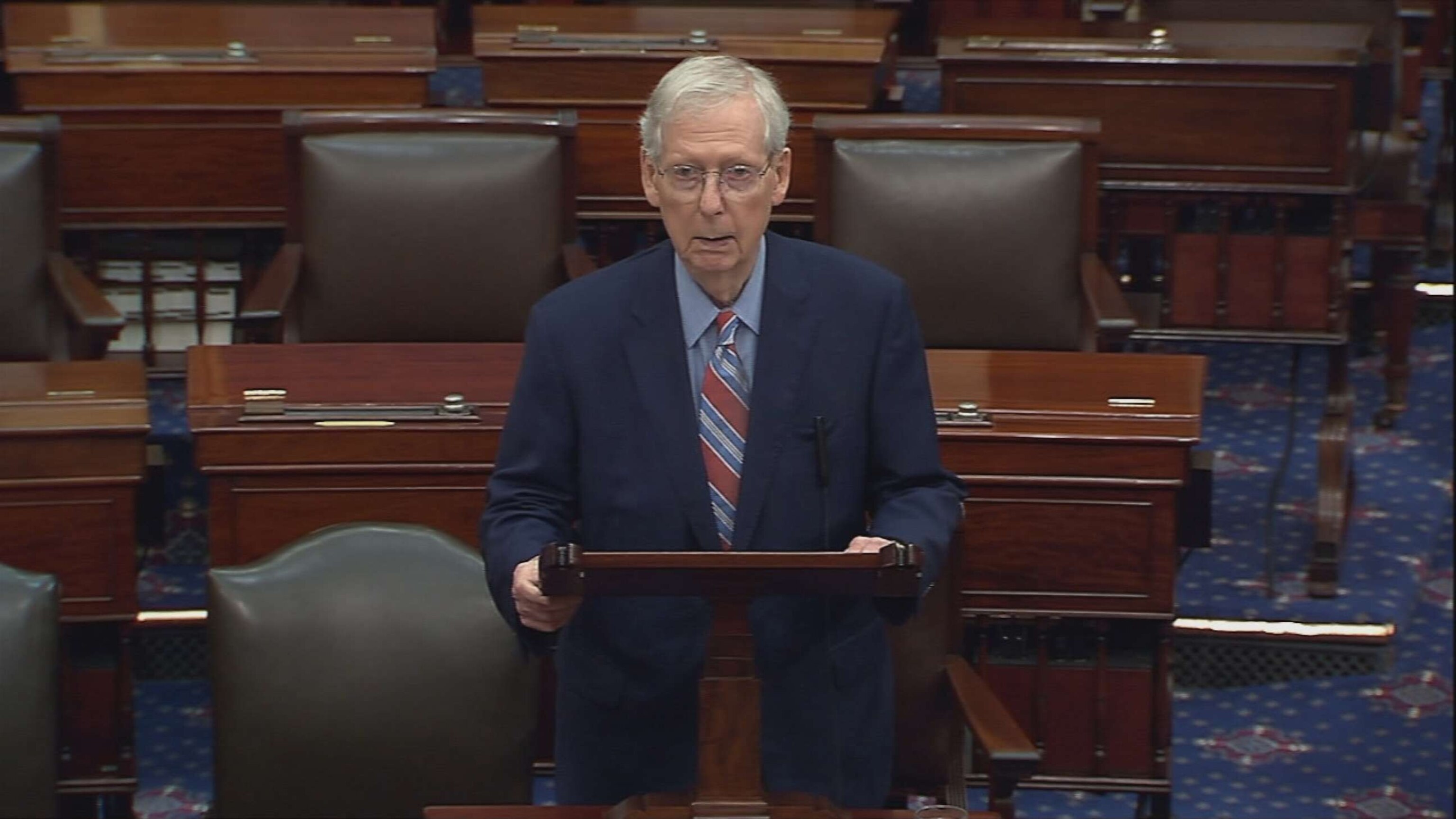 PHOTO: Senate Minority Leader Mitch McConnell, R-Ky., speaks on the Senate floor on Sept. 5, 2023 at the Capitol in Washington.