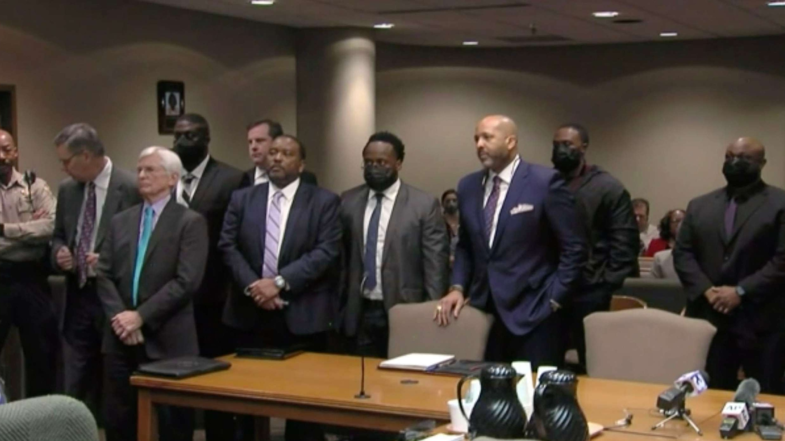 PHOTO: Tadarrius Bean, Demetrius Haley, Desmond Mills Jr., Emmitt Martin III and Justin Smith entered a not-guilty please in court after the death of Tyre Nichols, Feb. 17, 2023.