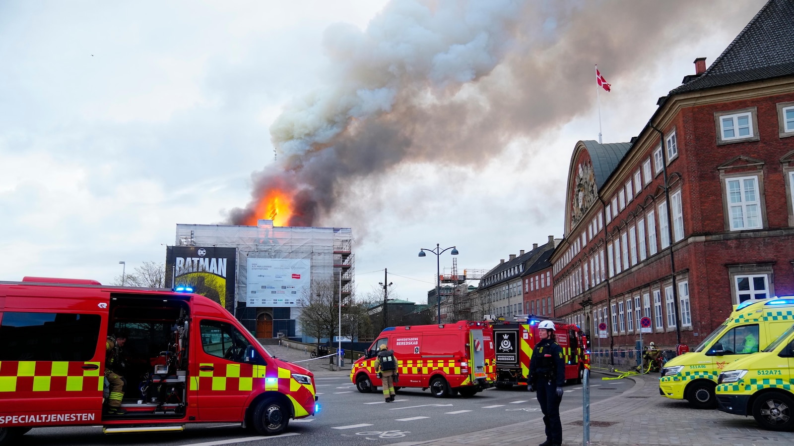 Fire rages through the 17th-century old Stock Exchange in Copenhagen