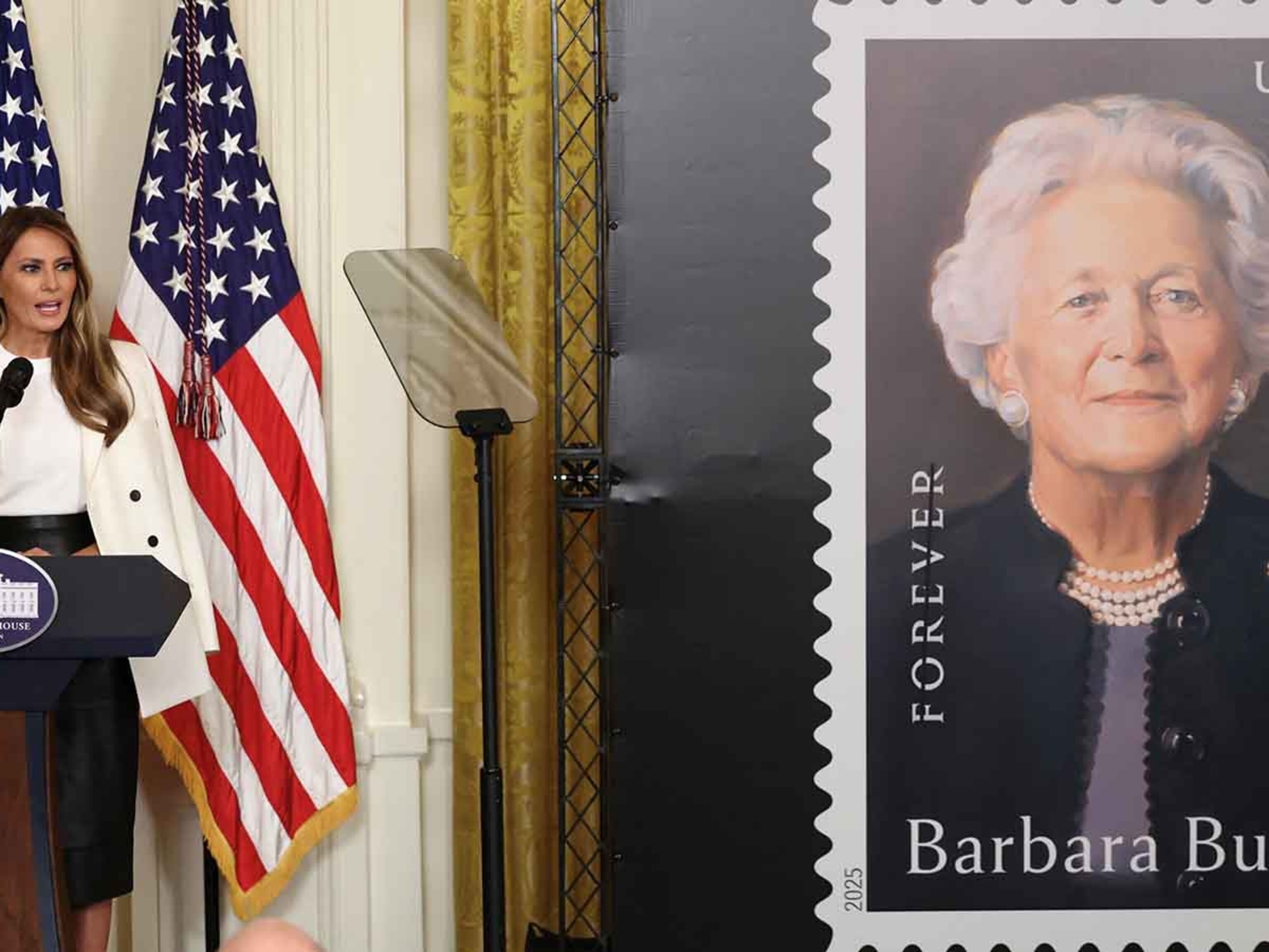 Melania Trump unveils stamp honoring Barbara Bush, with George W. Bush  absent - ABC News