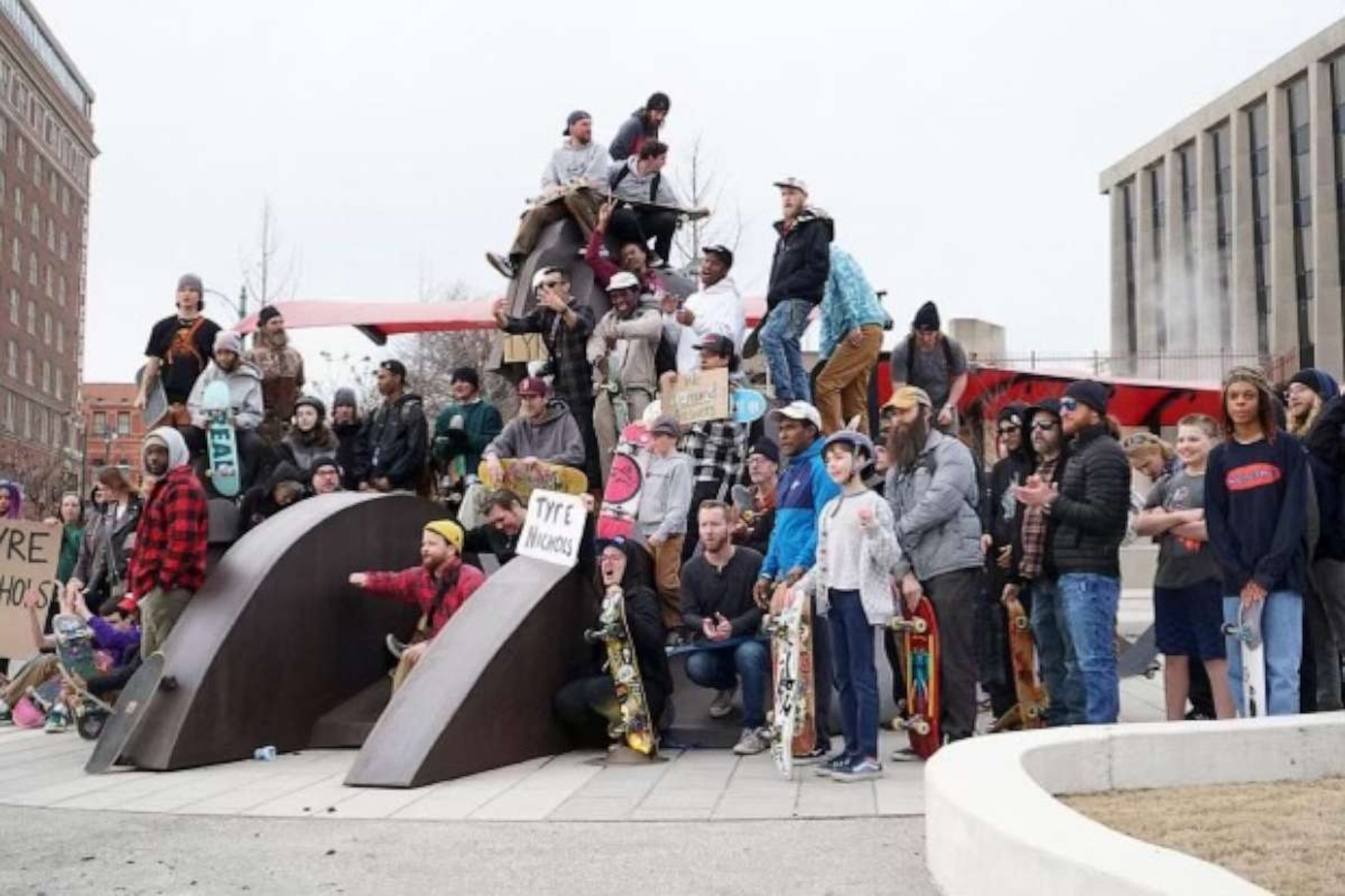 PHOTO: People gather for a "Push for Tyre" event at a local skate park in Memphis to celebrate Nichols' life.