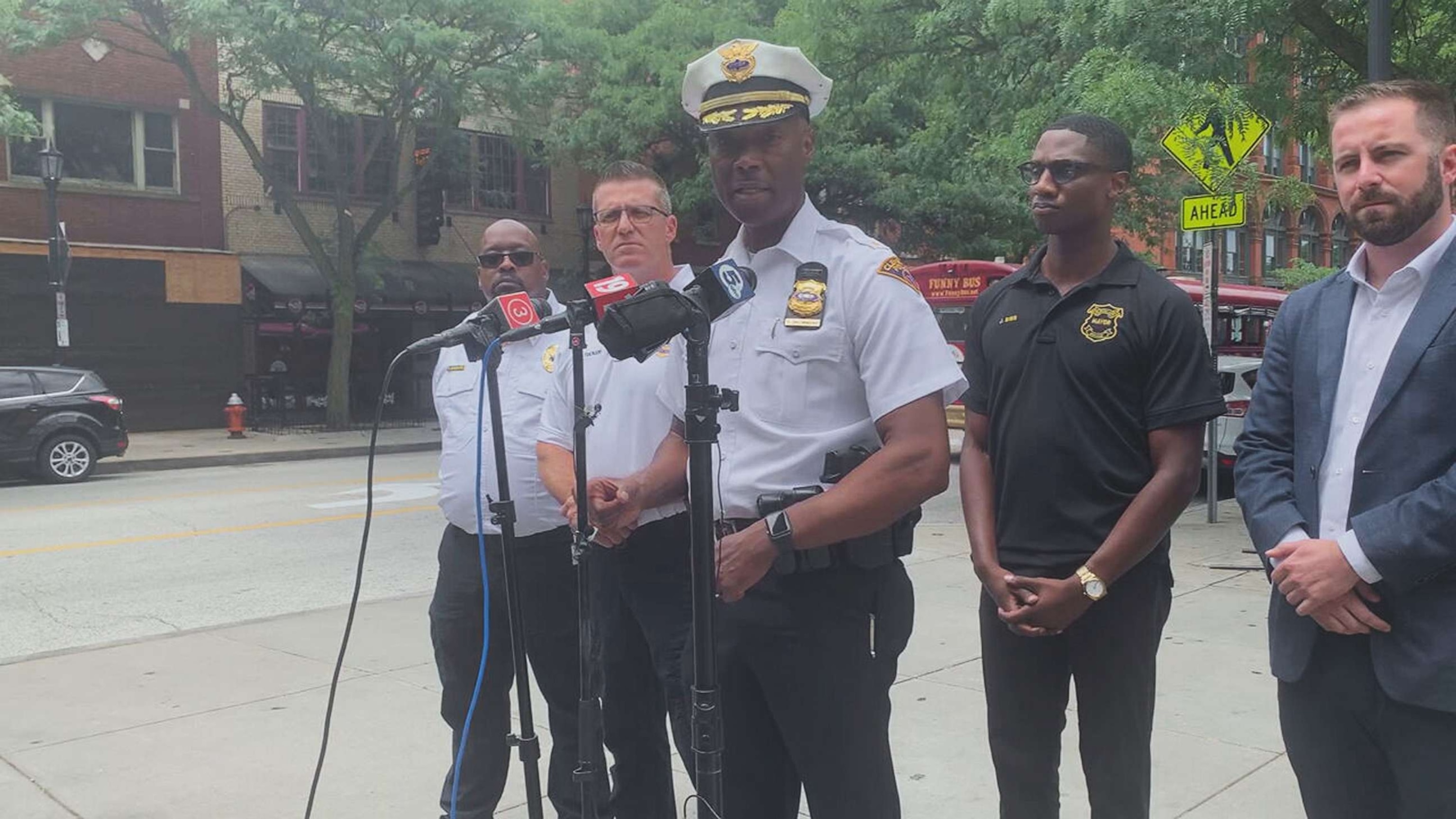 PHOTO: Cleveland Police Chief Wayne Drummond briefs reporters on July 9, 2023, about a shooting in the city's Warehouse District that left nine people wounded.