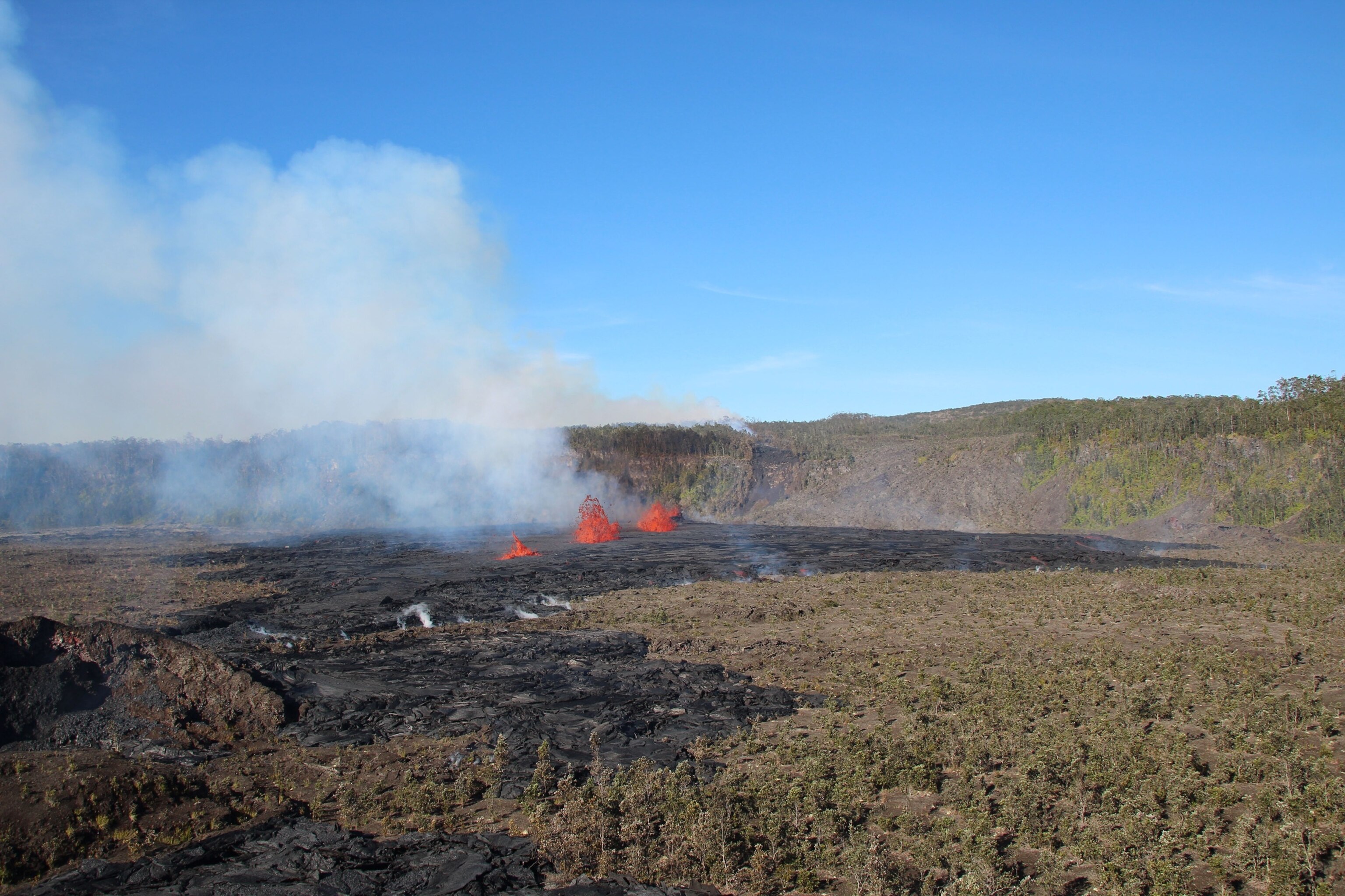 Kilauea volcano erupting in remote area of Hawaii Volcanoes National