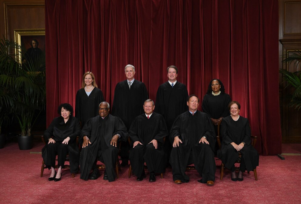 PHOTO: Justices of the Supreme Court pose for their official photo at the Supreme Court in Washington, D.C., Oct. 7, 2022. 