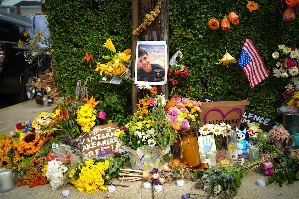 PHOTO: A makeshift memorial is seen a day after a man was fatally shot by U.S. Immigration and Customs Enforcement (ICE) agents, on July 14, 2026, in Biddeford, Maine.