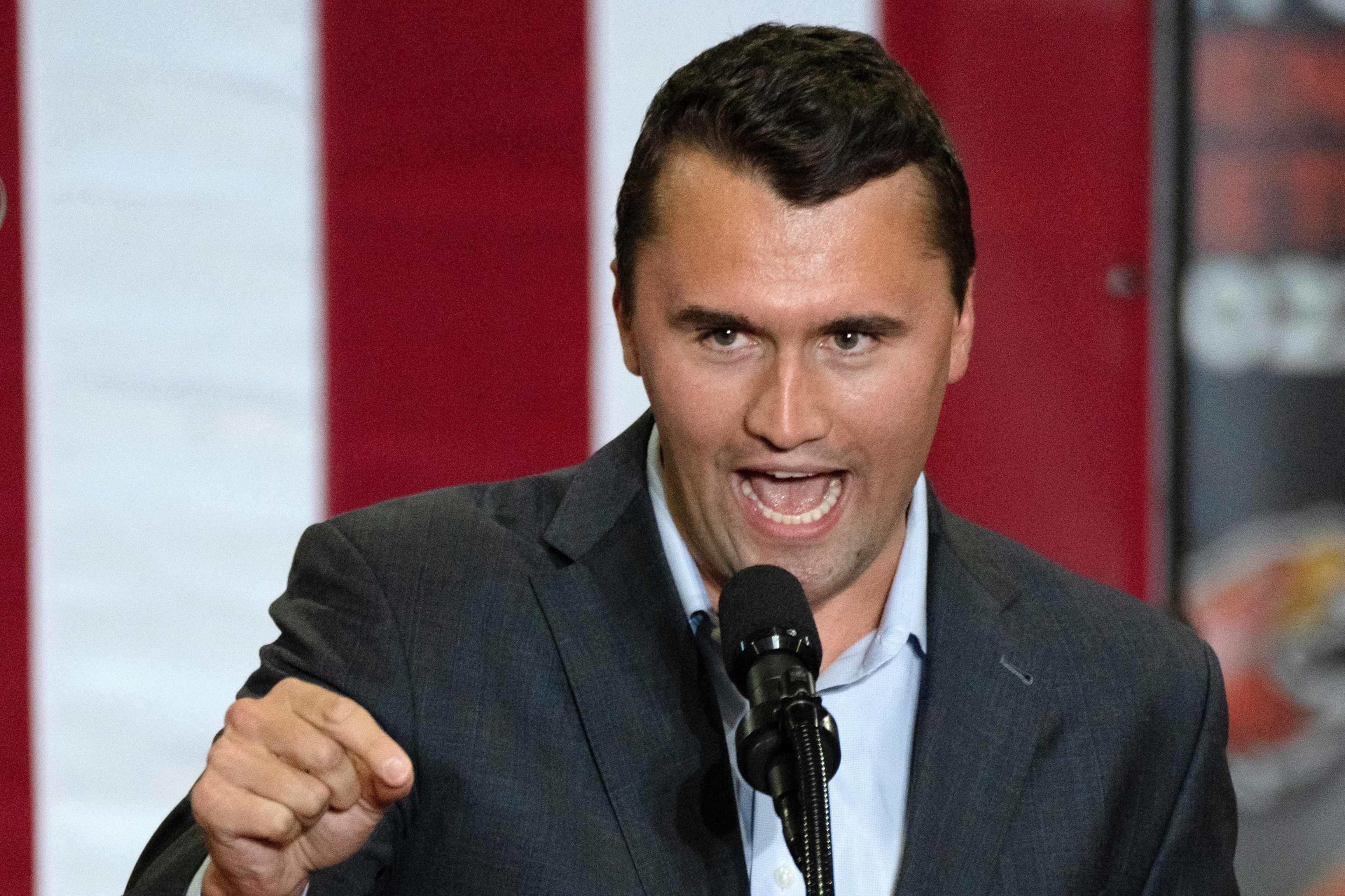 PHOTO: In this July 31, 2024, file photo, Charlie Kirk addresses the crowd at a rally with Senator and Republican vice presidential candidate JD Vance during a campaign rally at Arizona Christian University Event Center in Glendale, Arizona.