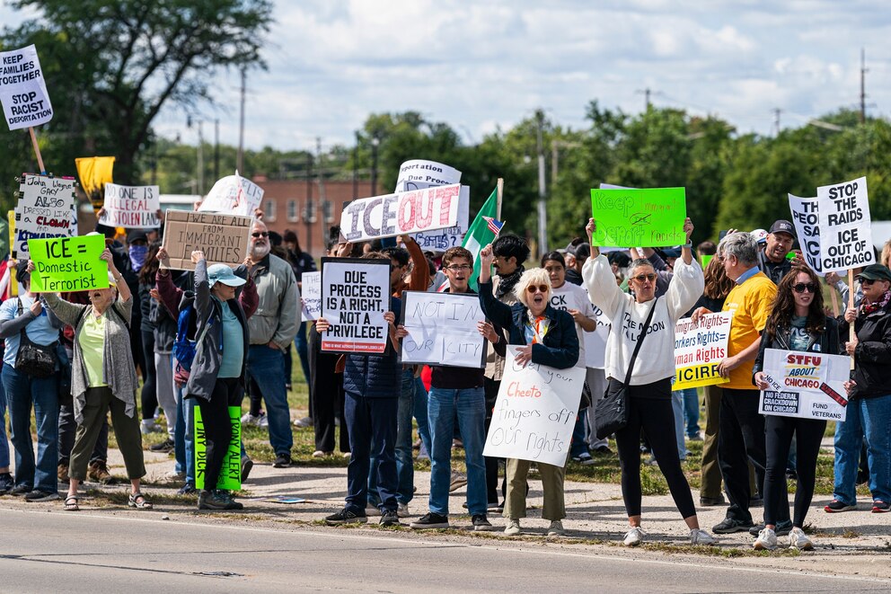 PHOTO: Protest Held Outside Naval Station Great Lakes As Trump Administration To Increase ICE Raids In Chicago