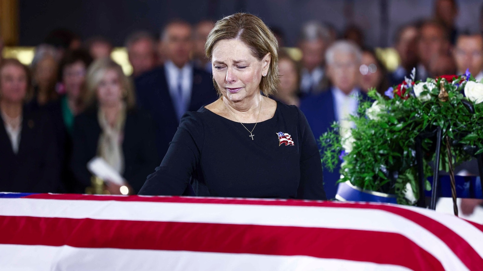 Newly sworn-in Sen. Darline Graham became emotional as she approached her late brother Lindsey Graham's casket during a memorial ceremony in the U.S. Capitol Ro