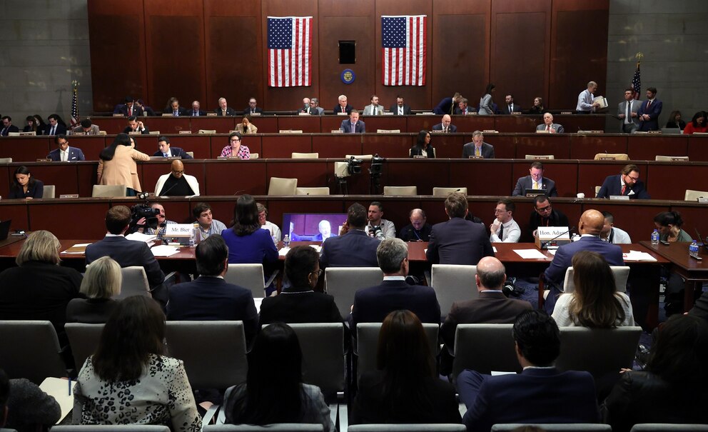PHOTO: David J. Bier, Director of Immigration Studies at the Cato Institute, Boston Mayor Michelle Wu, Chicago Mayor Brandon Johnson, Denver Mayor Michael Johnston and New York City Mayor Eric Adams testify on March 5, 2025 in Washington, DC.