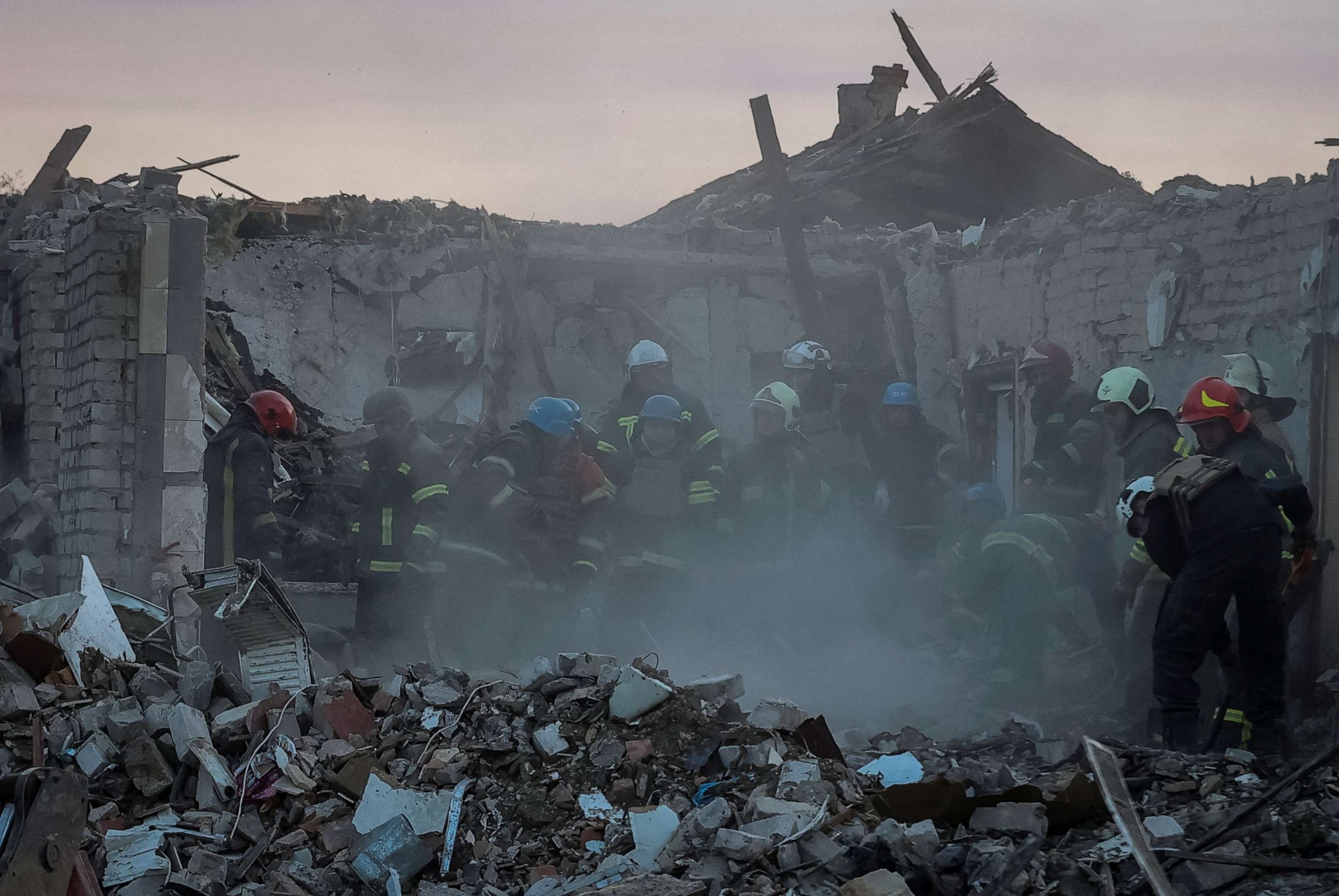 PHOTO: Rescuers work at a site of a Russian military strike, amid Russia's attack on Ukraine, in the village of Hroza, in Kharkiv region, Ukraine, Oct. 5, 2023.