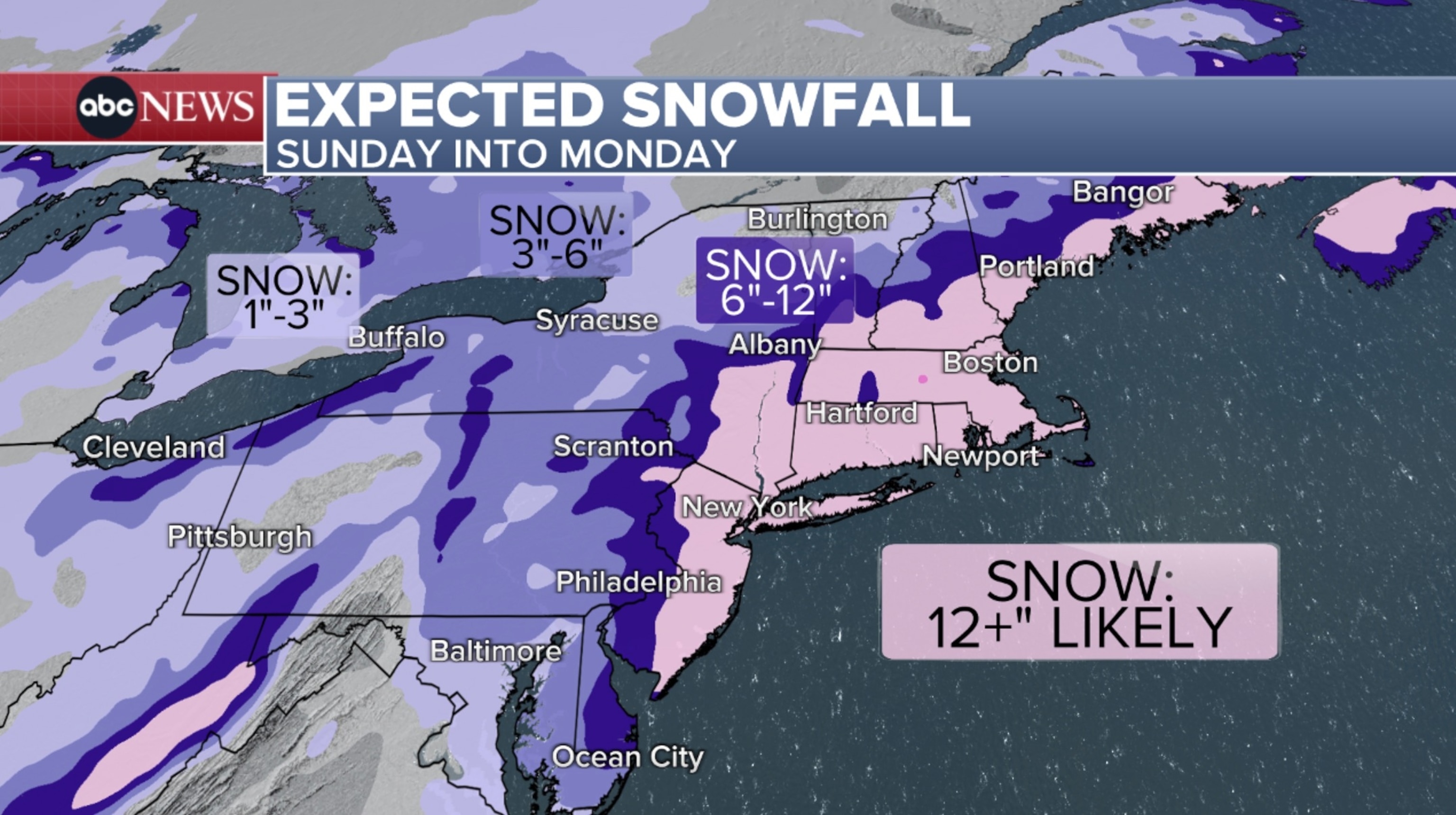 PHOTO: expected snowfall sunday into monday