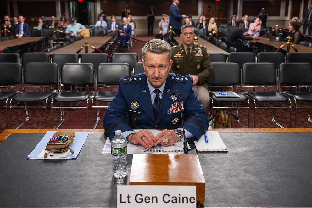PHOTO: Lt. General John D. Caine takes his seat as he arrives for a Senate Armed Services Committee hearing on his nomination to be the Chairman of the Joint Chiefs of Staff on Capitol Hill in Washington, April 1, 2025.