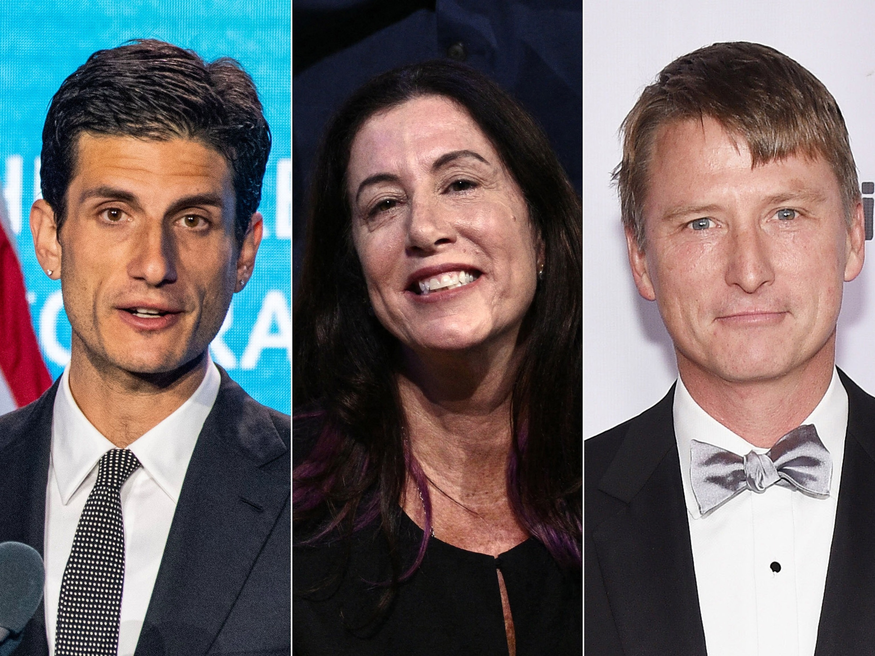PHOTO: Jack Schlossberg speaks during an event in Boston, May 4, 2025. | Christine Pelosi attends the DNC in Chicago, Aug. 19, 2024. |  Jonathan Bush Jr. attends an event on Oct. 14, 2017, in Armonk, New York.  