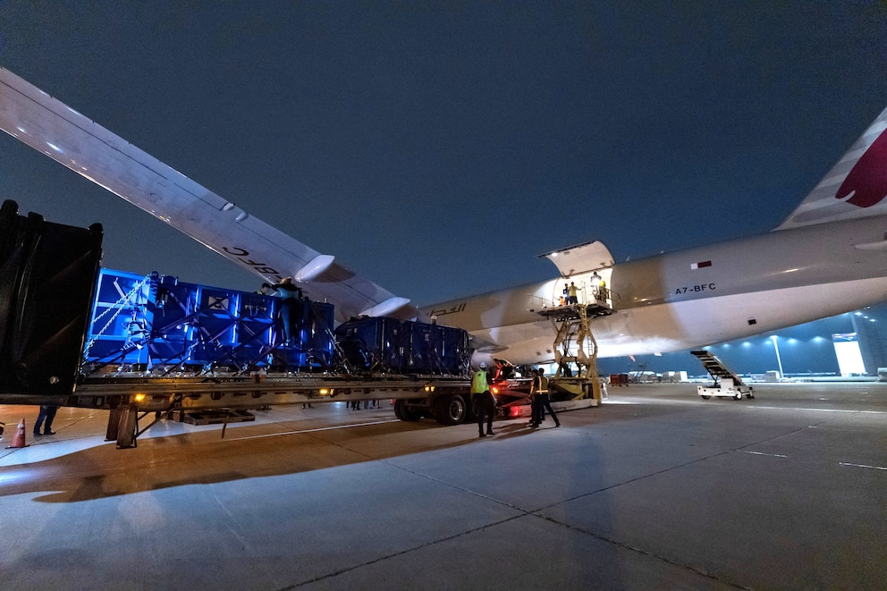 PHOTO: A cargo jet is loaded with crates containing beluga whales, are shown at Toronto Pearson International Airport in Mississauga, Ontario, Canada, on July 20, 2026.
