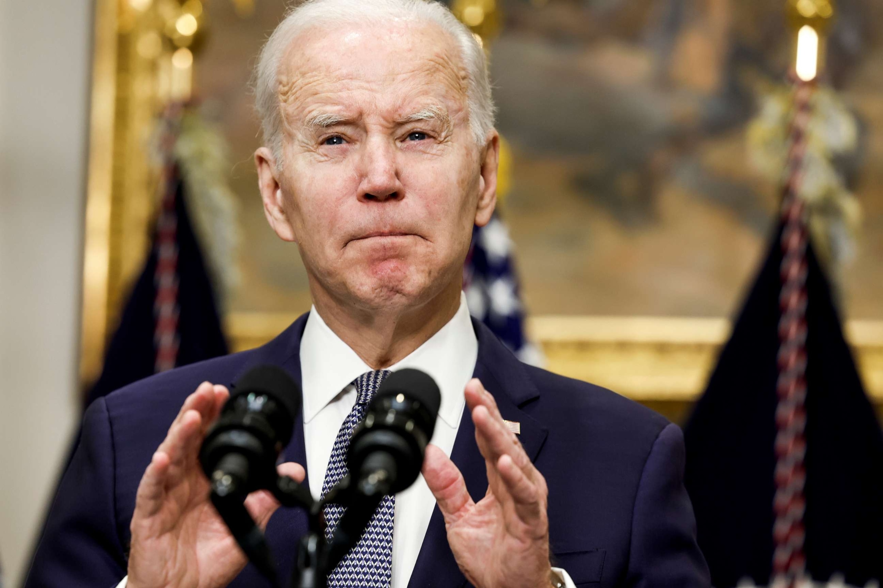 PHOTO: President Joe Biden speaks about the banking system in the Roosevelt Room of the White House on March 13, 2023 in Washington, DC.