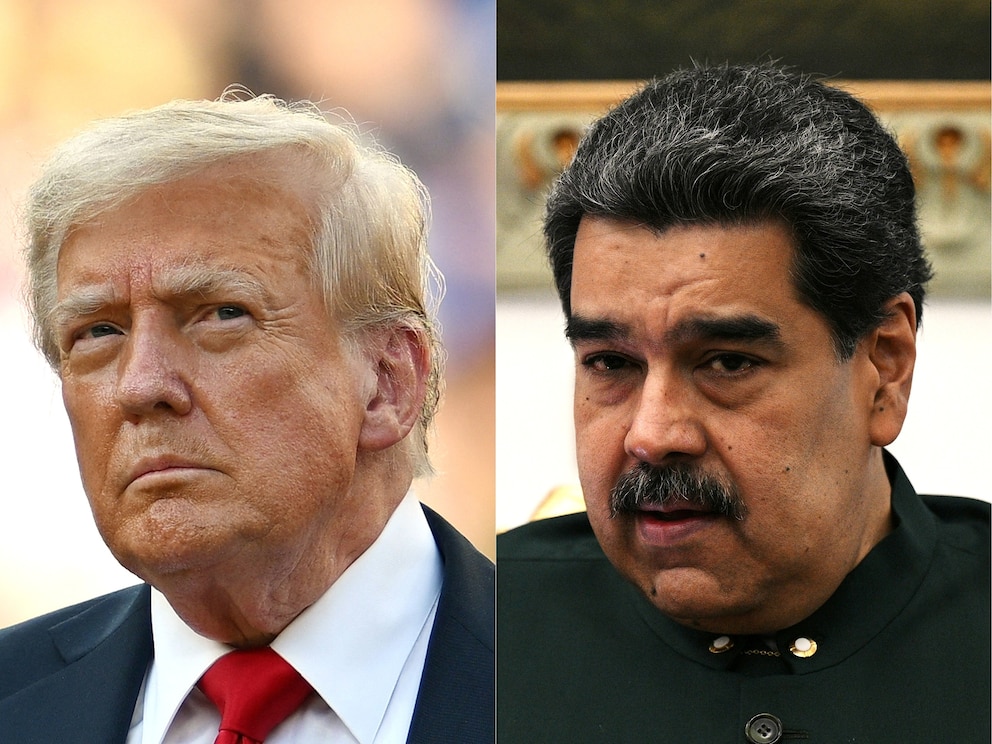 PHOTO: In this July 13, 2025, file photo, President Donald Trump looking on during an event in East Rutherford, New Jersey. | In this Sept. 14, 2022, file photo, Venezuela's President Nicolas Maduro attending a meeting in Caracas.