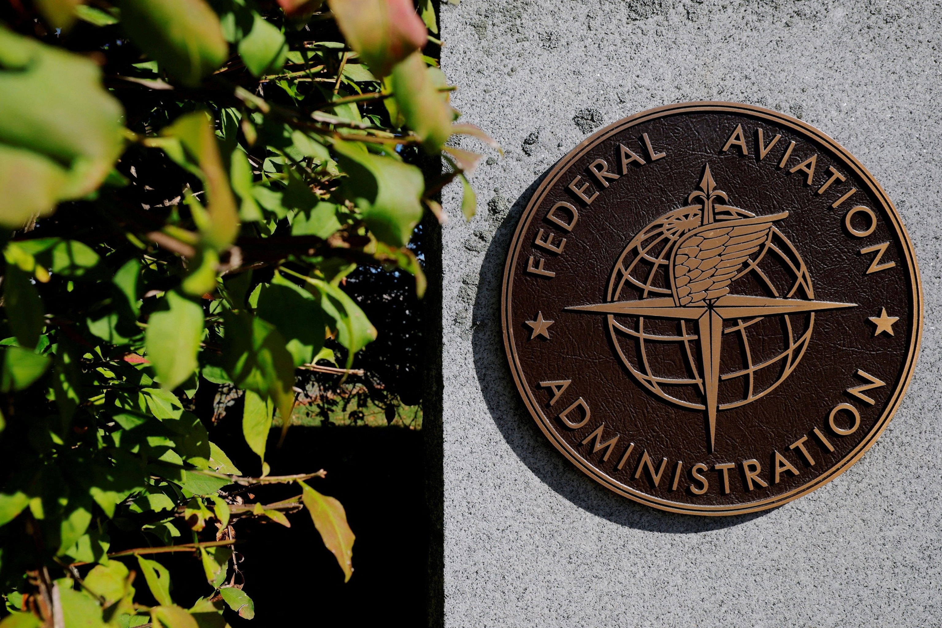 PHOTO: A sign marks the Federal Aviation Administration's Boston Air Route Traffic Control Center, where air traffic controllers continue to work during the U.S. government shutdown, in Nashua, New Hampshire, U.S., Oct. 9, 2025.