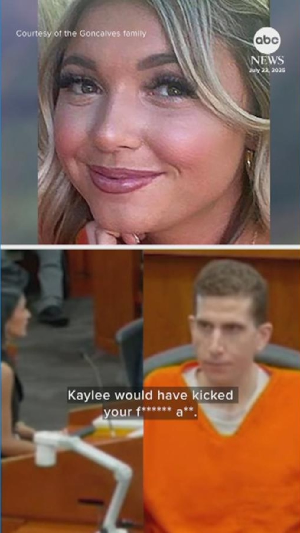 NextImg:Video Kaylee Goncalves’s sister to Bryan Kohberger: ‘No one is scared of you today’