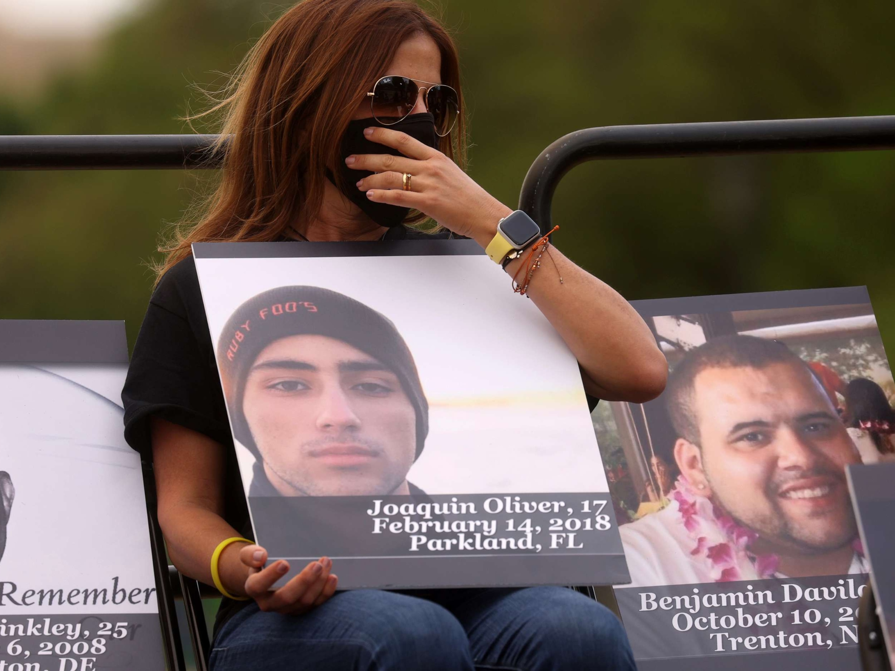 PHOTO: In this April 29, 2021, file photo, Patricia Oliver, mother of Joaquin Oliver, who was killed in the school shooting at Marjory Stoneman Douglas High School in Parkland, listens at an event on the National Mall in Washington, D.C.