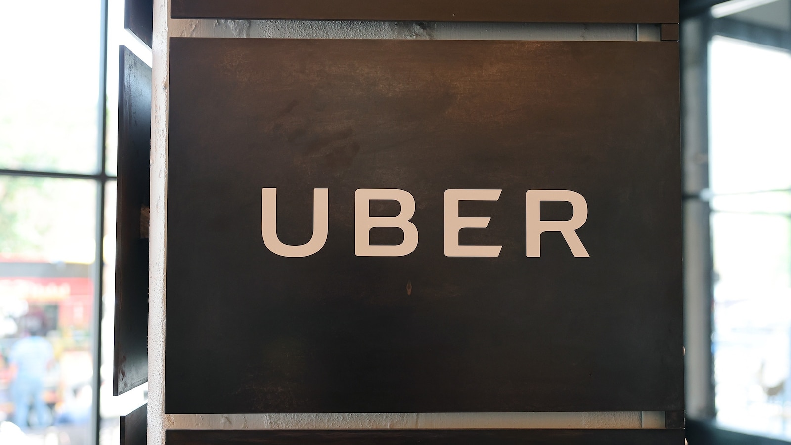 The Uber company logo is seen, June 26, 2024 in New York City. 