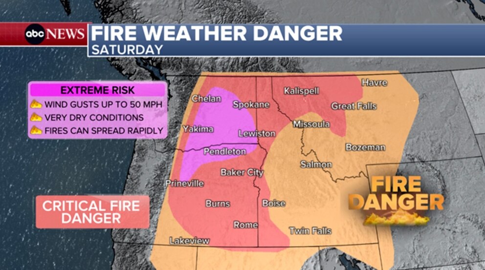 PHOTO: fire weather danger map for Saturday