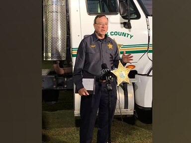 Sheriff Grady Judd speaks at a press conference about two deputies being shot and a suspect killed in a gun battle, on April 26, 2024, in Polk County, Fla.